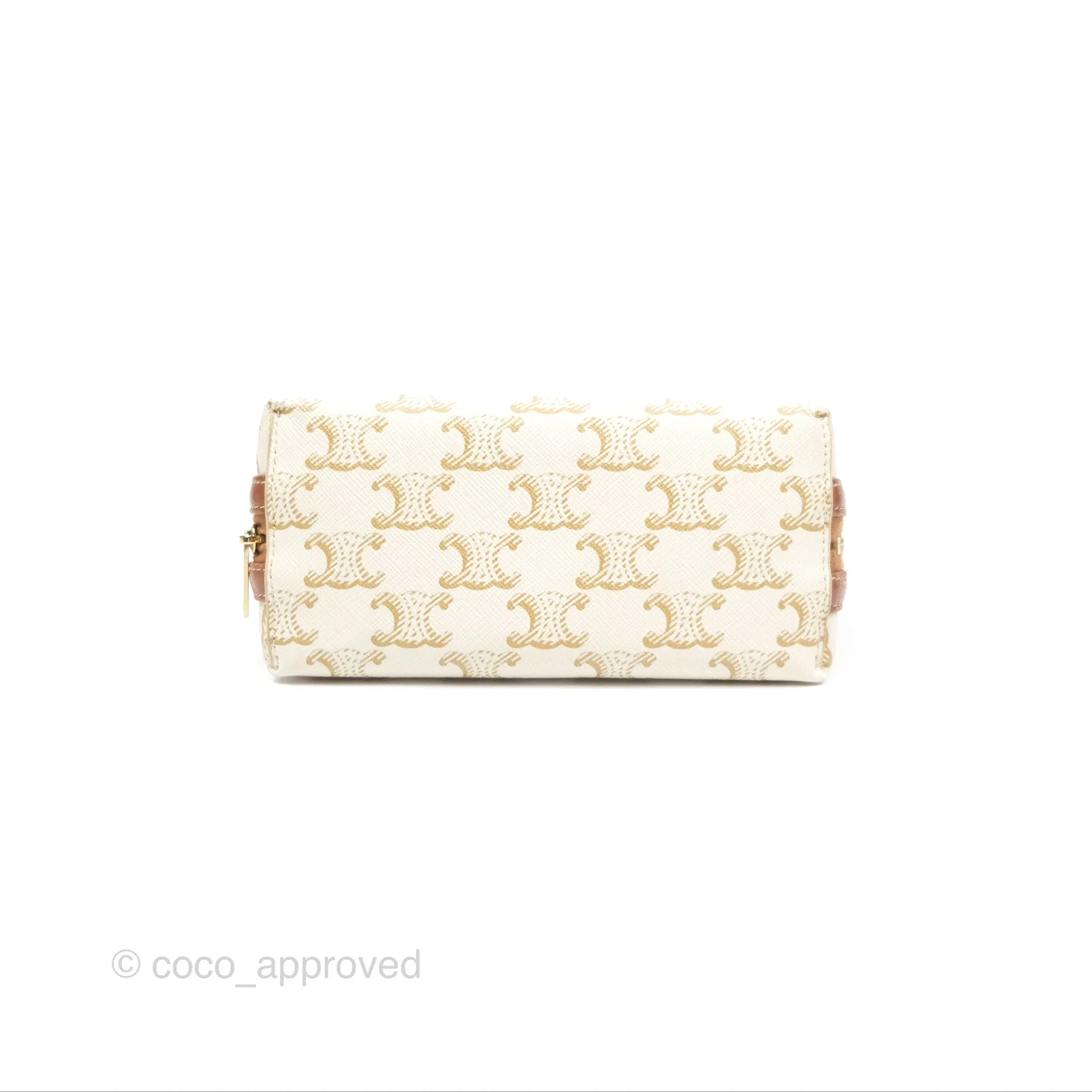 Celine Clutch With Chain Triomphe Canvas Lambskin White/Tan