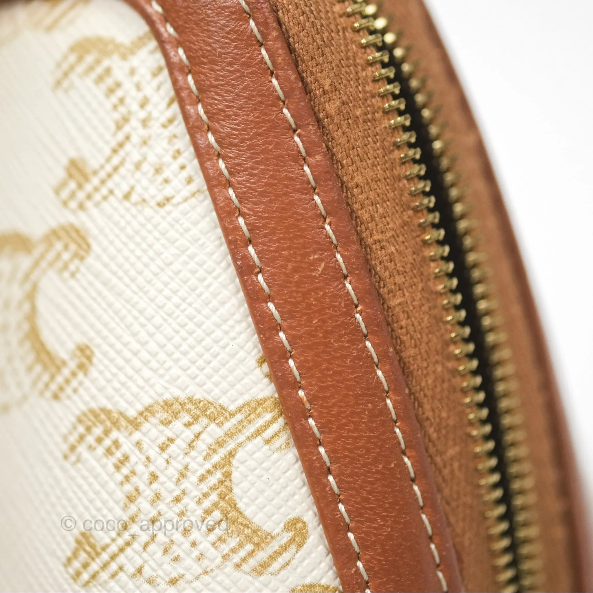 Celine Clutch With Chain Triomphe Canvas Lambskin White/Tan