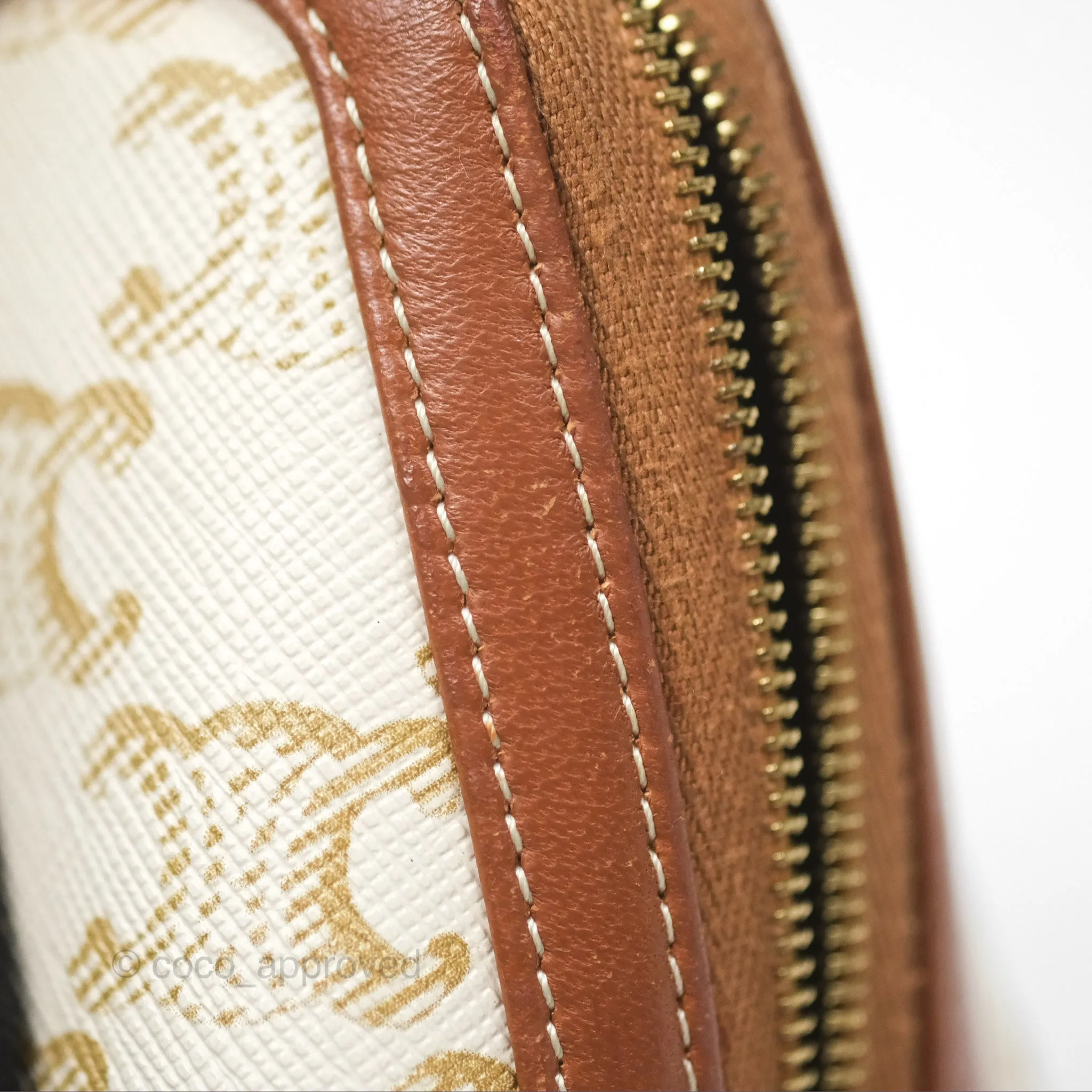 Celine Clutch With Chain Triomphe Canvas Lambskin White/Tan