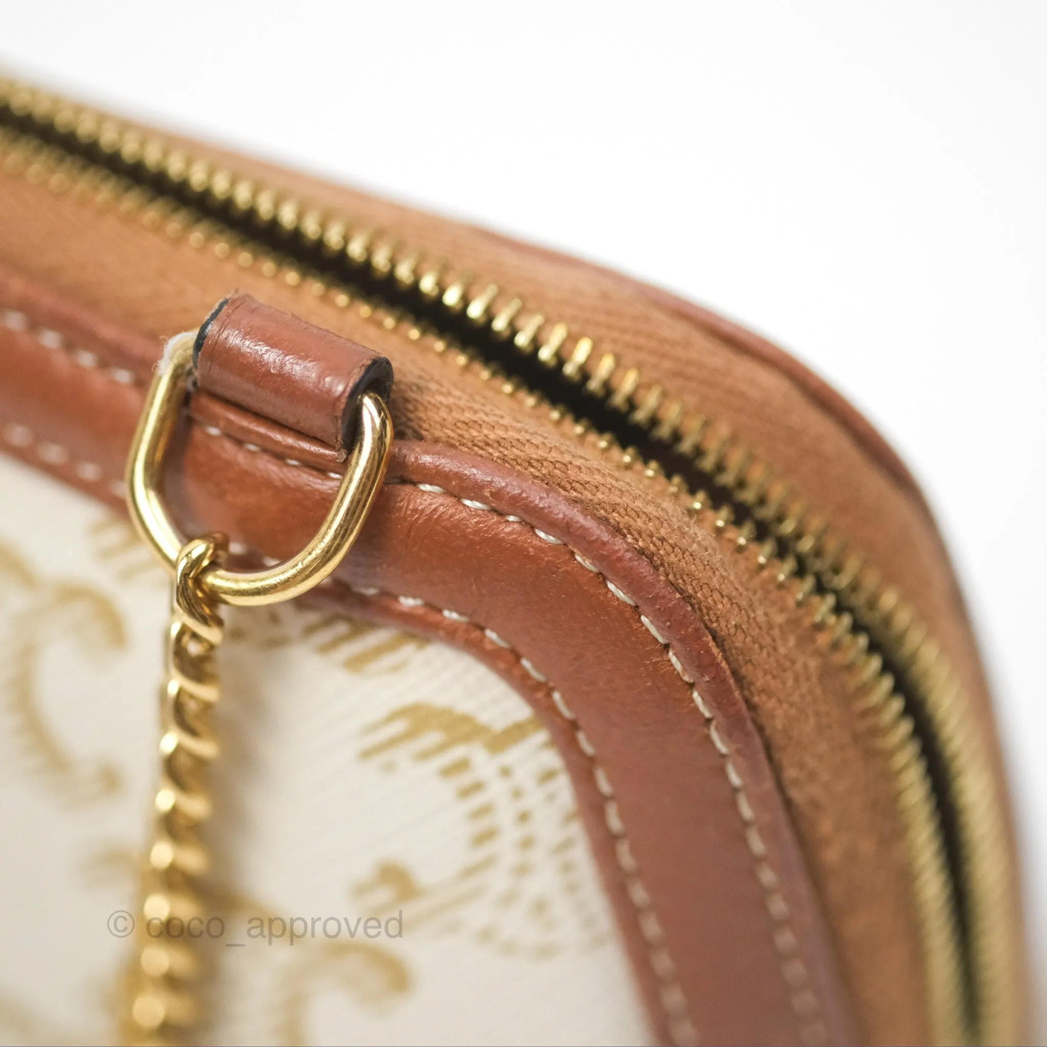 Celine Clutch With Chain Triomphe Canvas Lambskin White/Tan