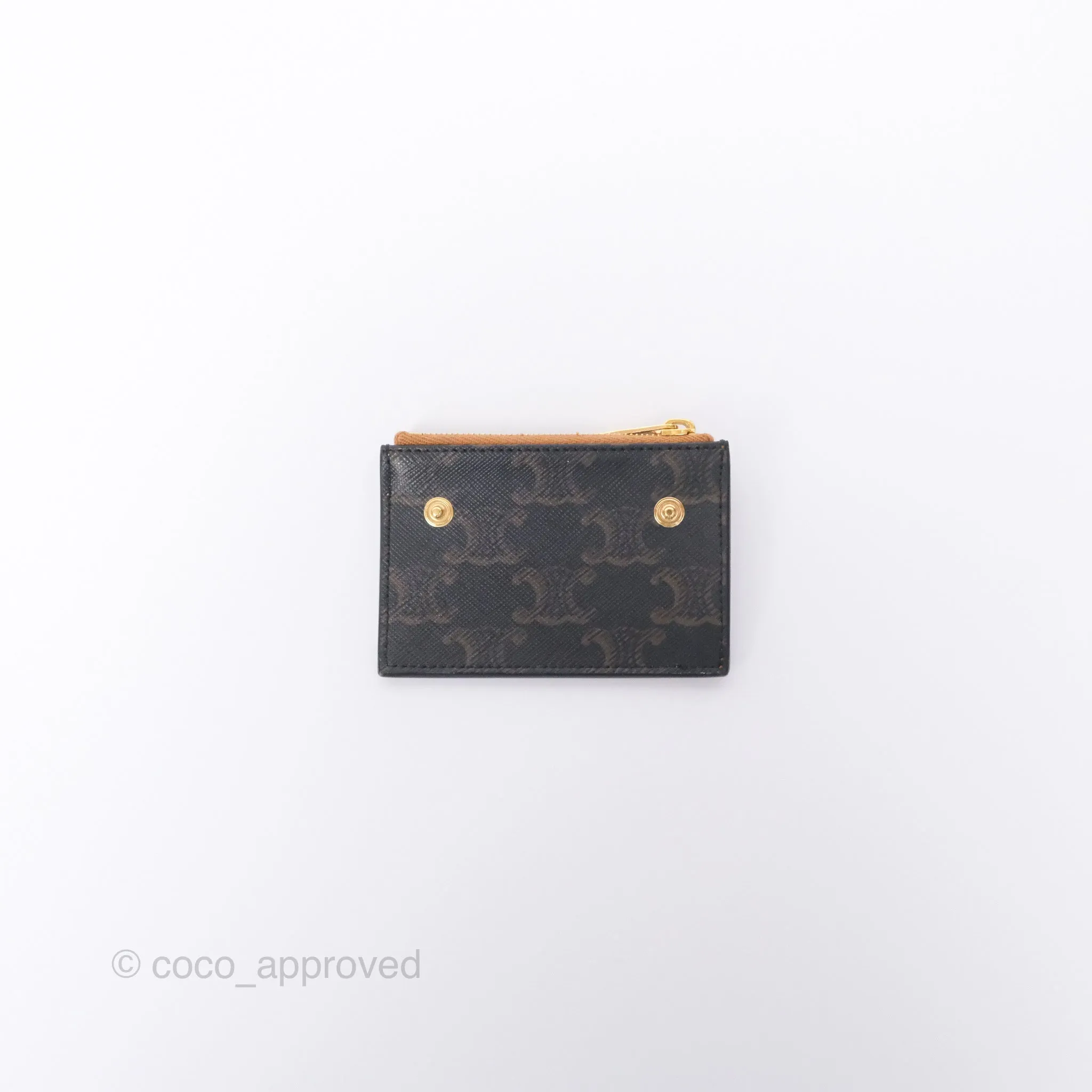 Celine Compact Wallet with Coin Triomphe Canvas Tan Lambskin