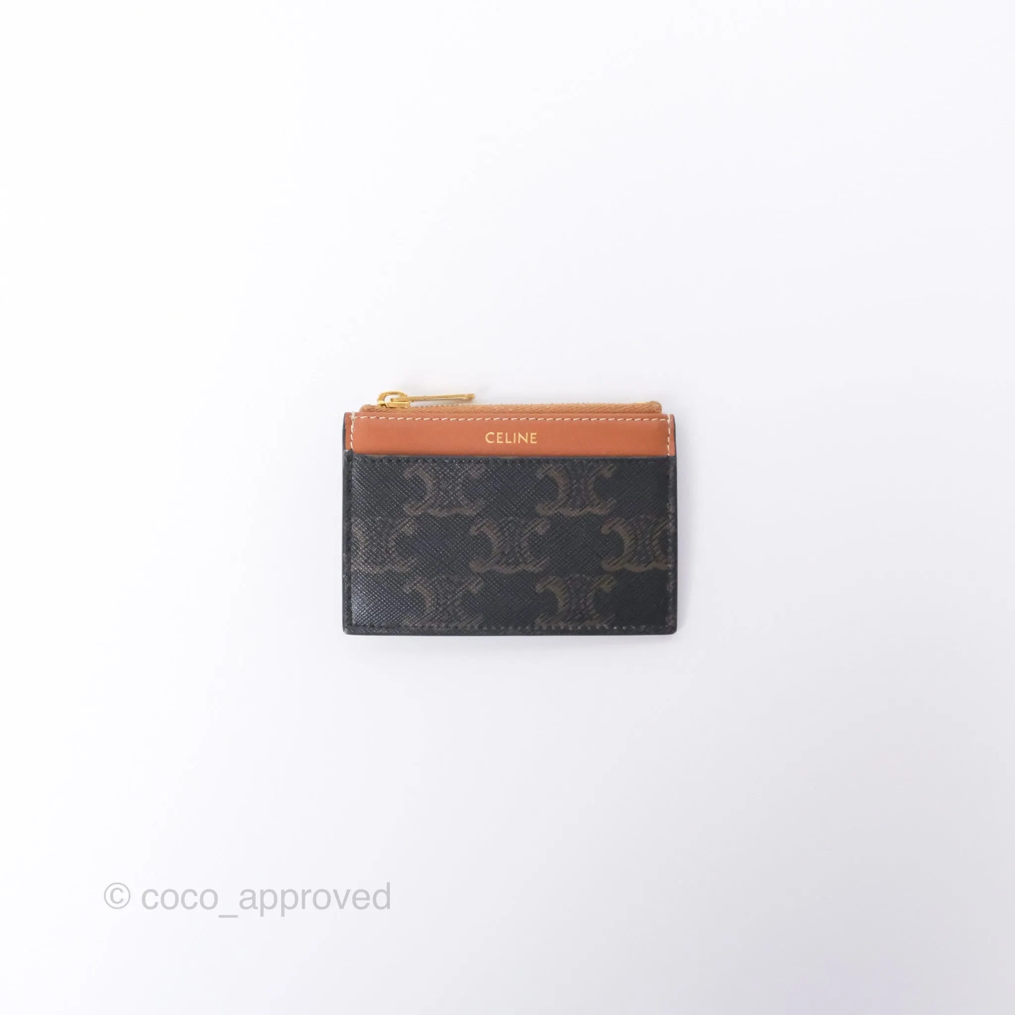 Celine Compact Wallet with Coin Triomphe Canvas Tan Lambskin
