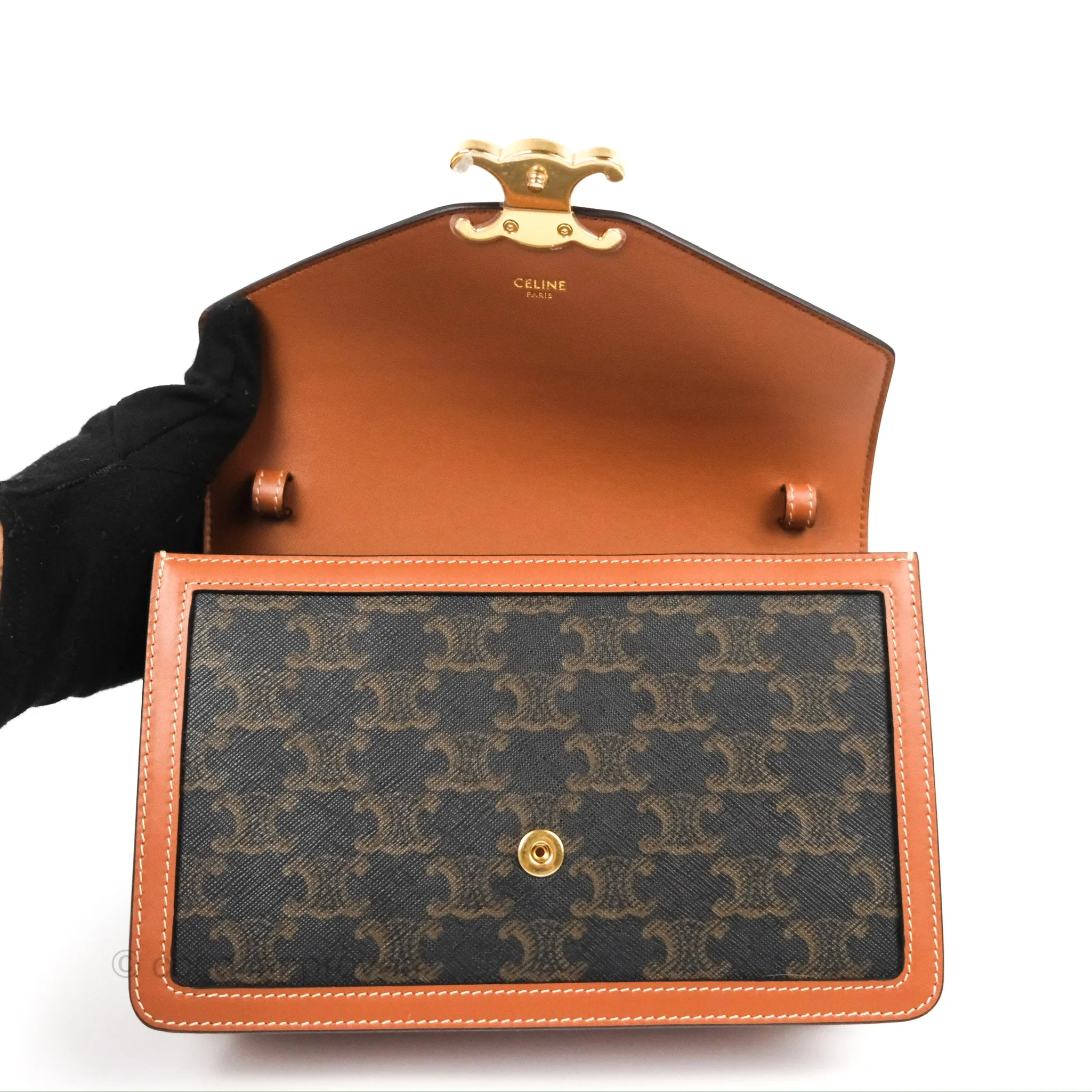 Celine Enveloppe Triomphe Bag Triomphe Canvas Tan Calfskin