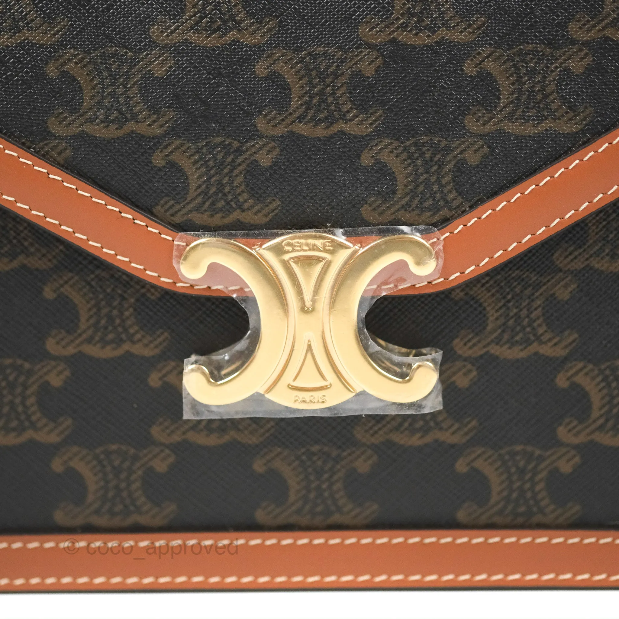 Celine Enveloppe Triomphe Bag Triomphe Canvas Tan Calfskin