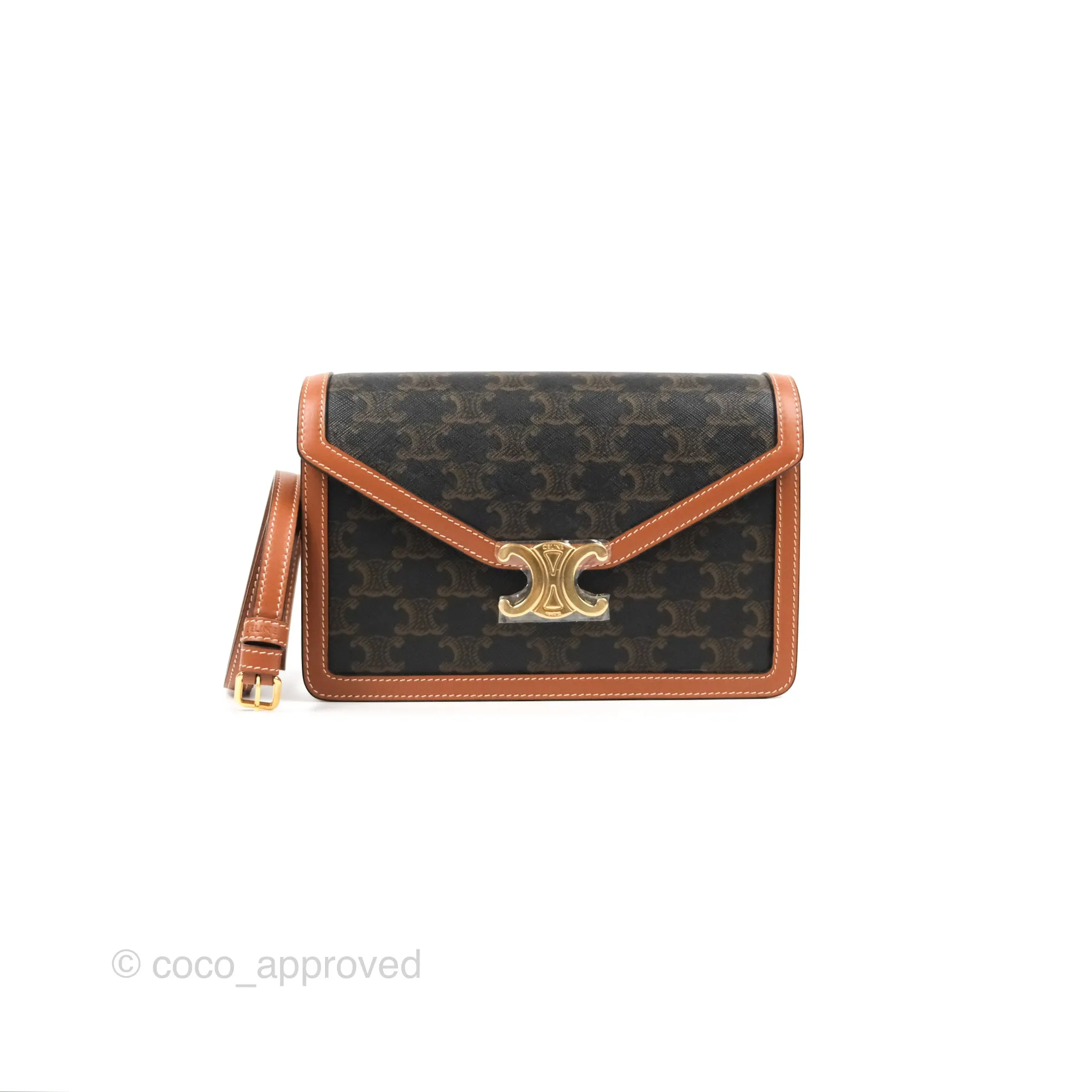 Celine Enveloppe Triomphe Bag Triomphe Canvas Tan Calfskin