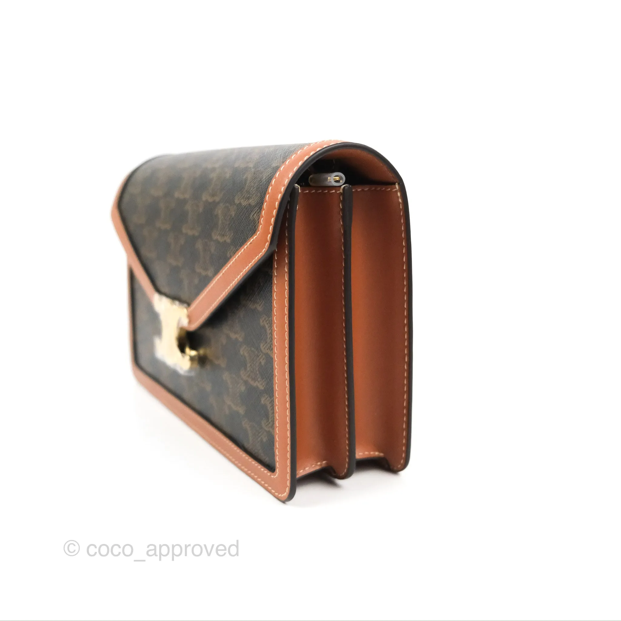 Celine Enveloppe Triomphe Bag Triomphe Canvas Tan Calfskin