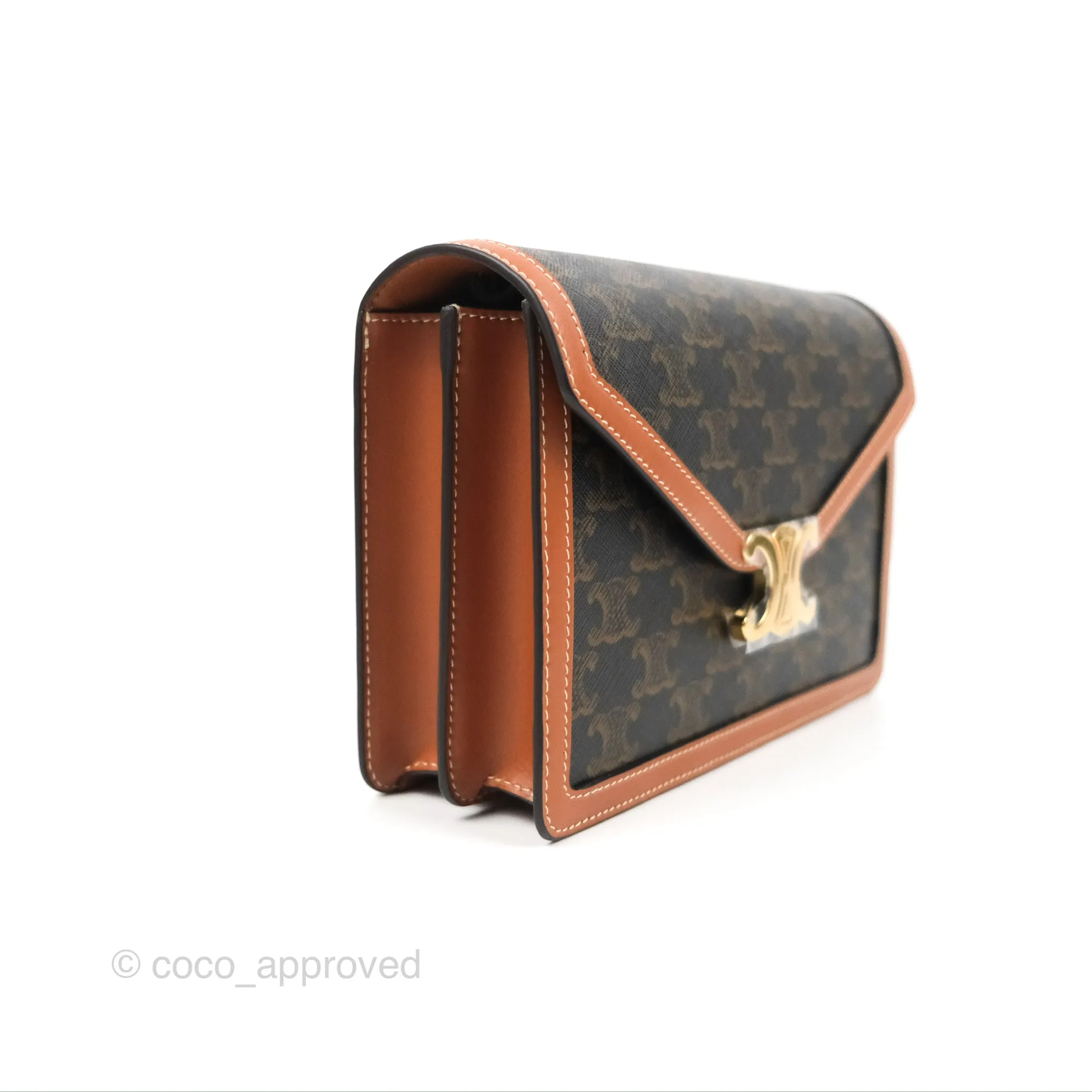 Celine Enveloppe Triomphe Bag Triomphe Canvas Tan Calfskin