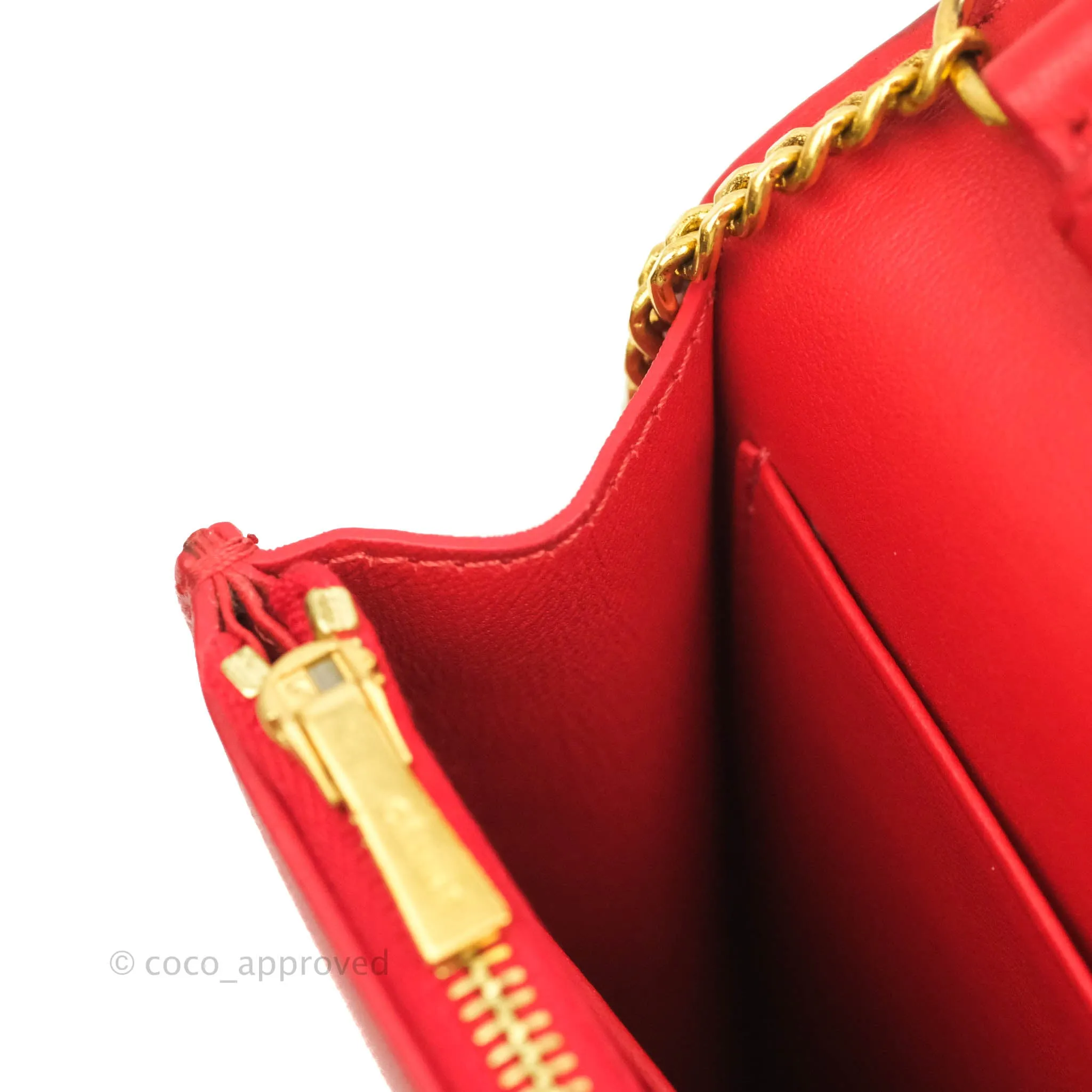 Celine Frame Evening Chain Clutch Ivory Red Smooth Lambskin Gold Hardware