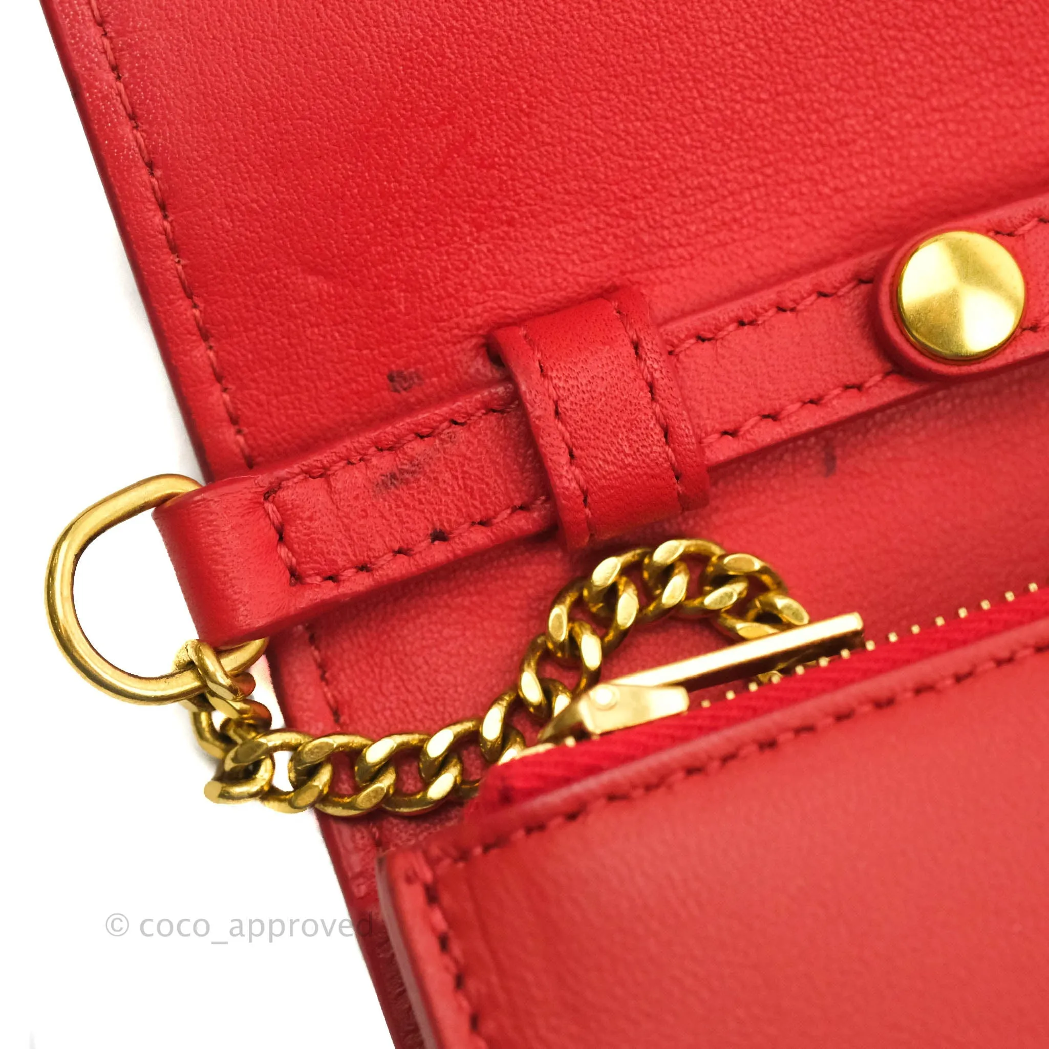 Celine Frame Evening Chain Clutch Ivory Red Smooth Lambskin Gold Hardware