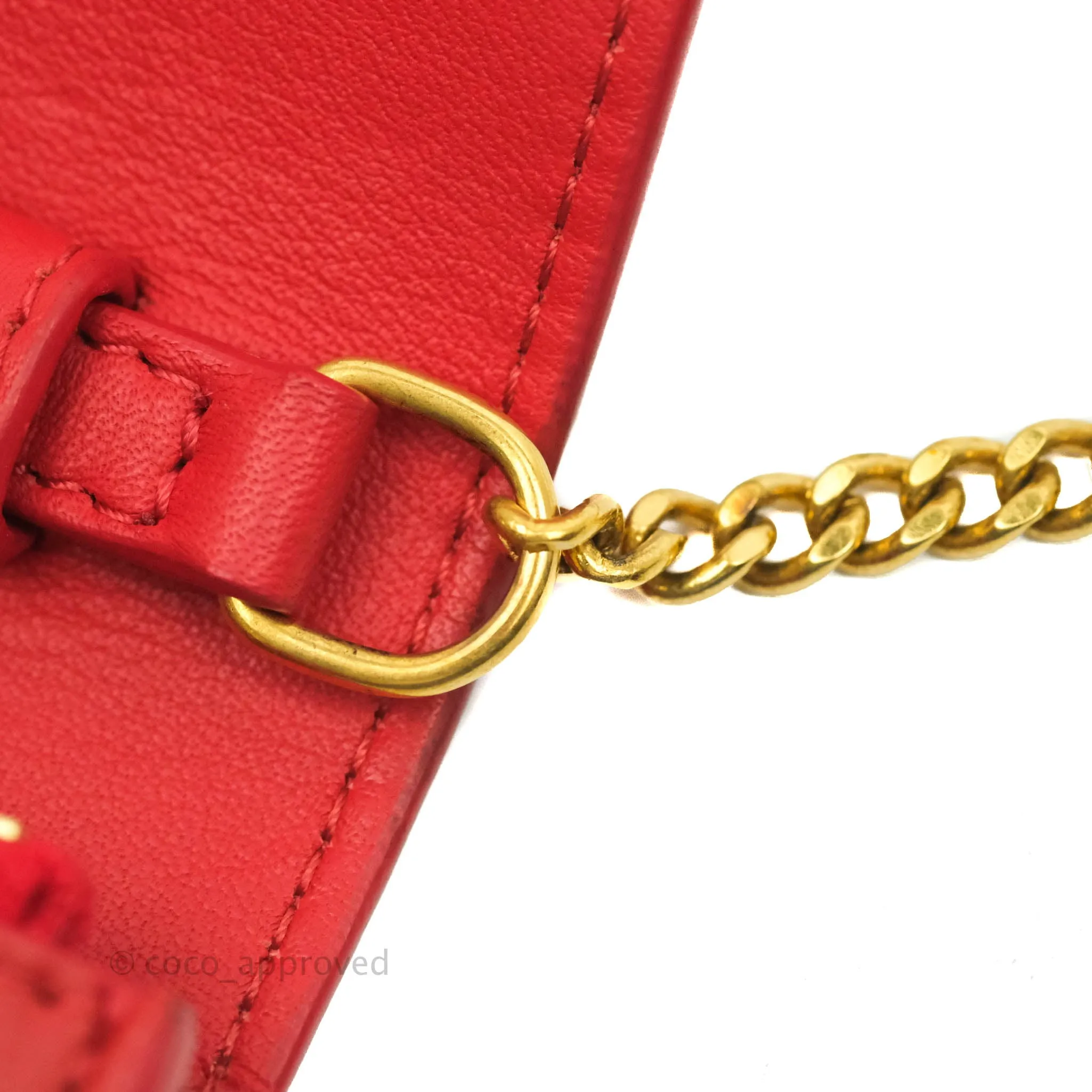 Celine Frame Evening Chain Clutch Ivory Red Smooth Lambskin Gold Hardware