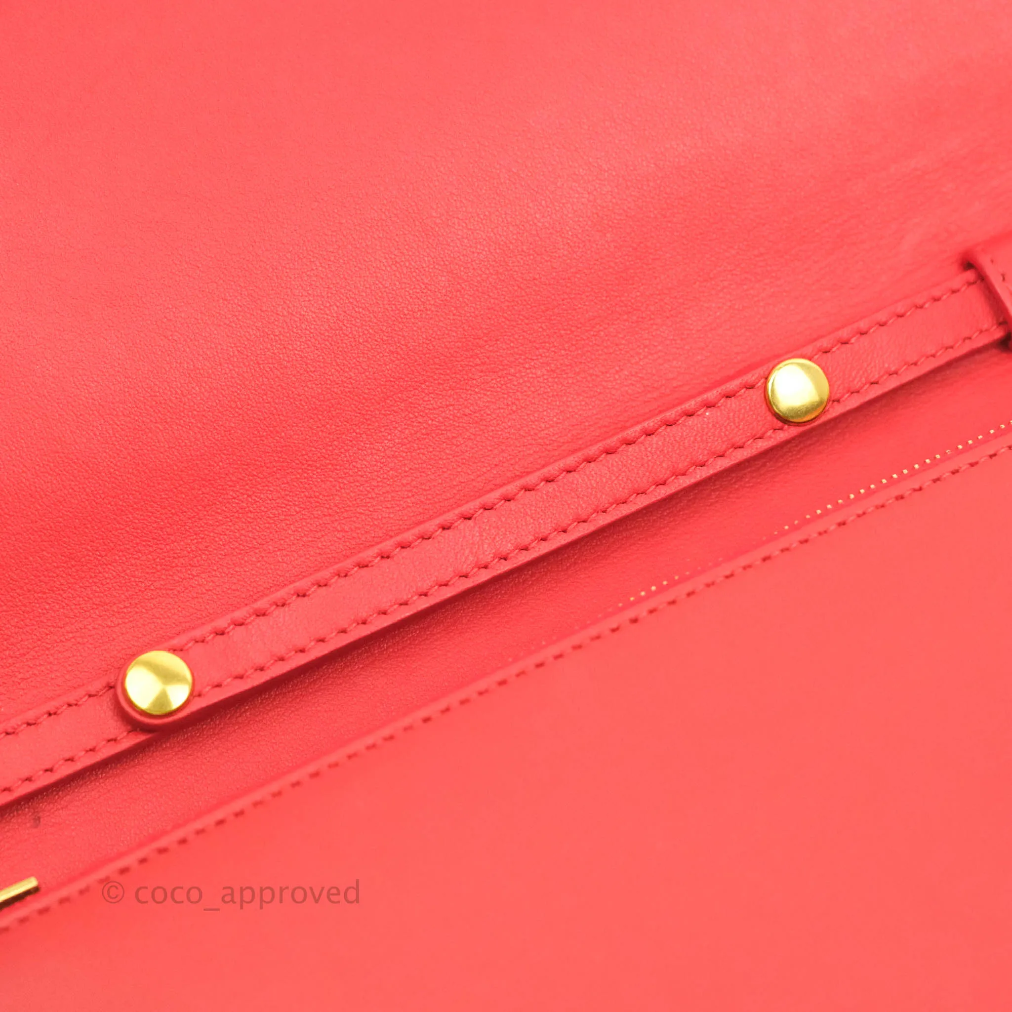 Celine Frame Evening Chain Clutch Ivory Red Smooth Lambskin Gold Hardware