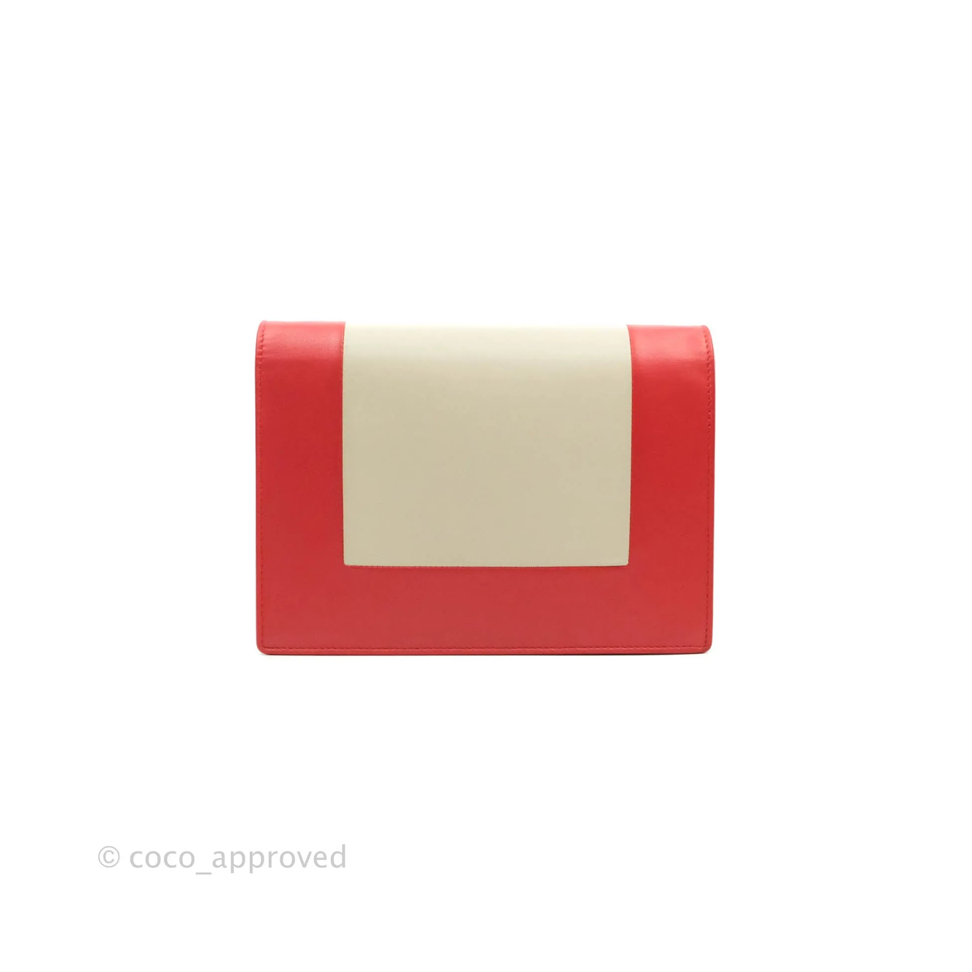 Celine Frame Evening Chain Clutch Ivory Red Smooth Lambskin Gold Hardware