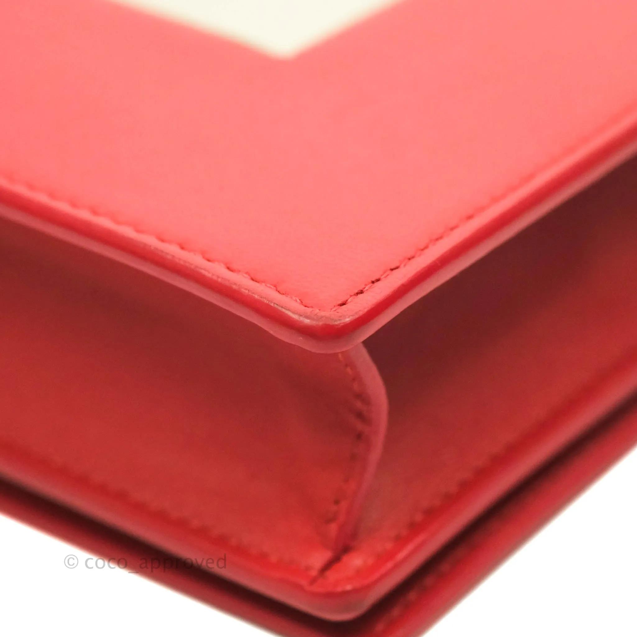Celine Frame Evening Chain Clutch Ivory Red Smooth Lambskin Gold Hardware
