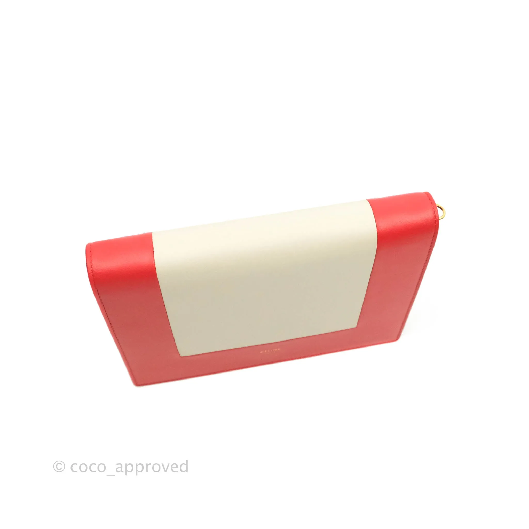 Celine Frame Evening Chain Clutch Ivory Red Smooth Lambskin Gold Hardware