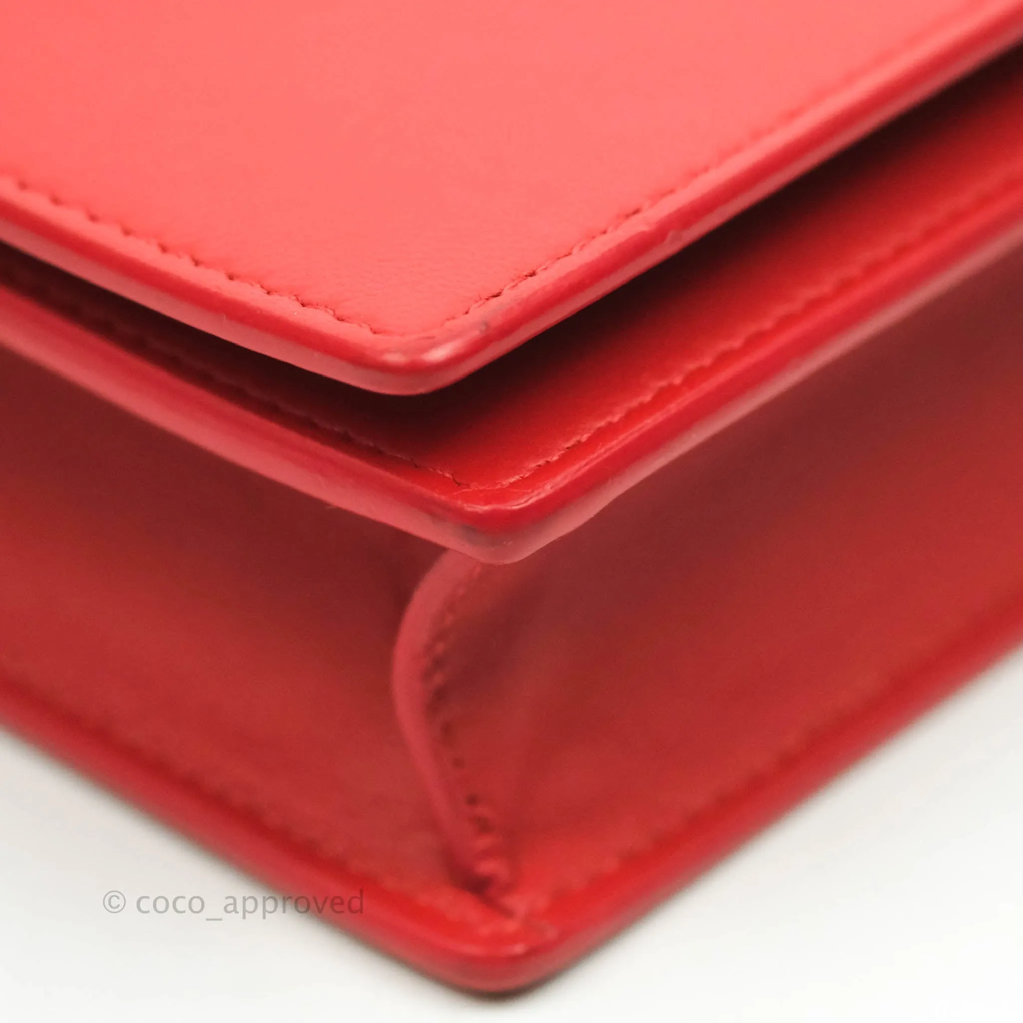 Celine Frame Evening Chain Clutch Ivory Red Smooth Lambskin Gold Hardware