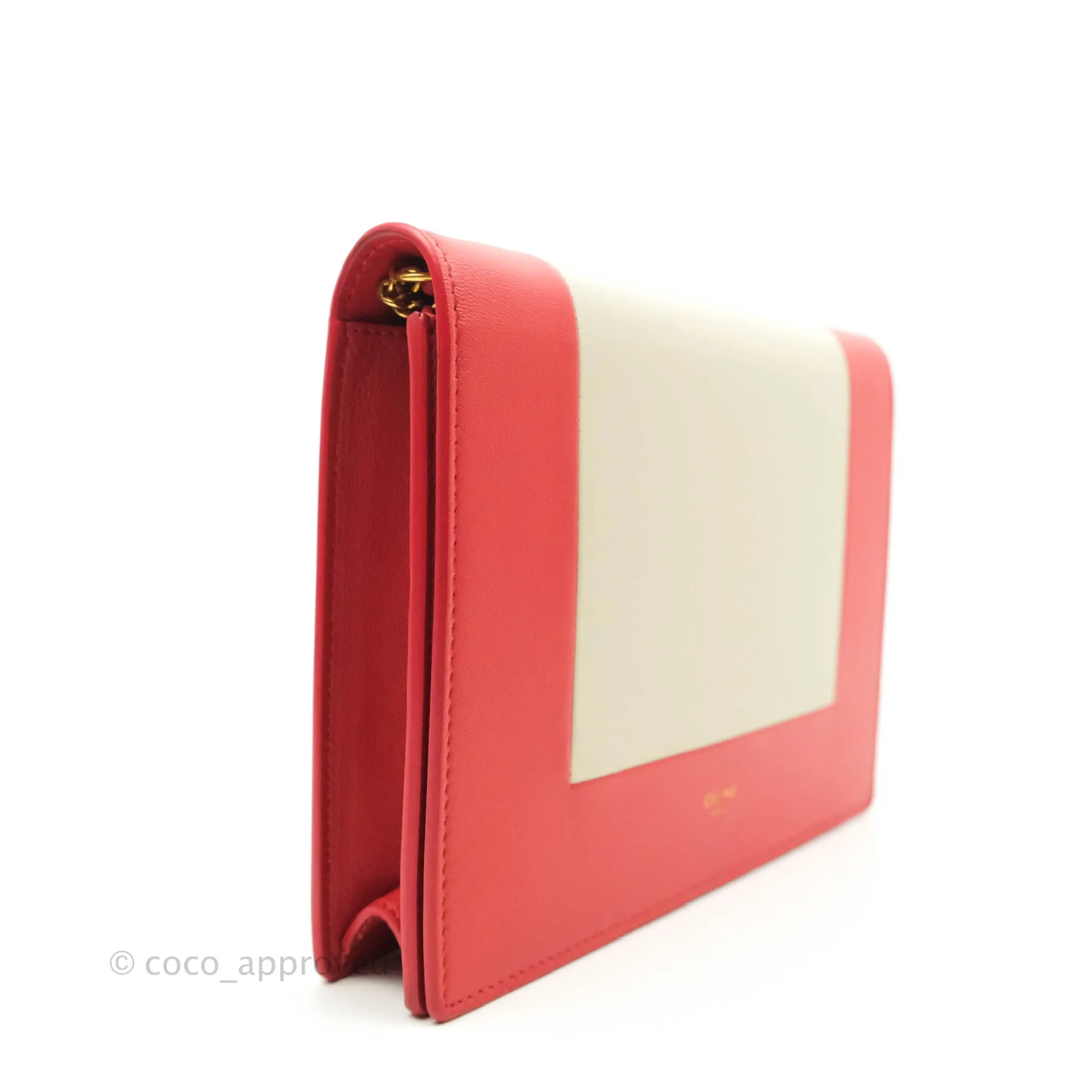 Celine Frame Evening Chain Clutch Ivory Red Smooth Lambskin Gold Hardware