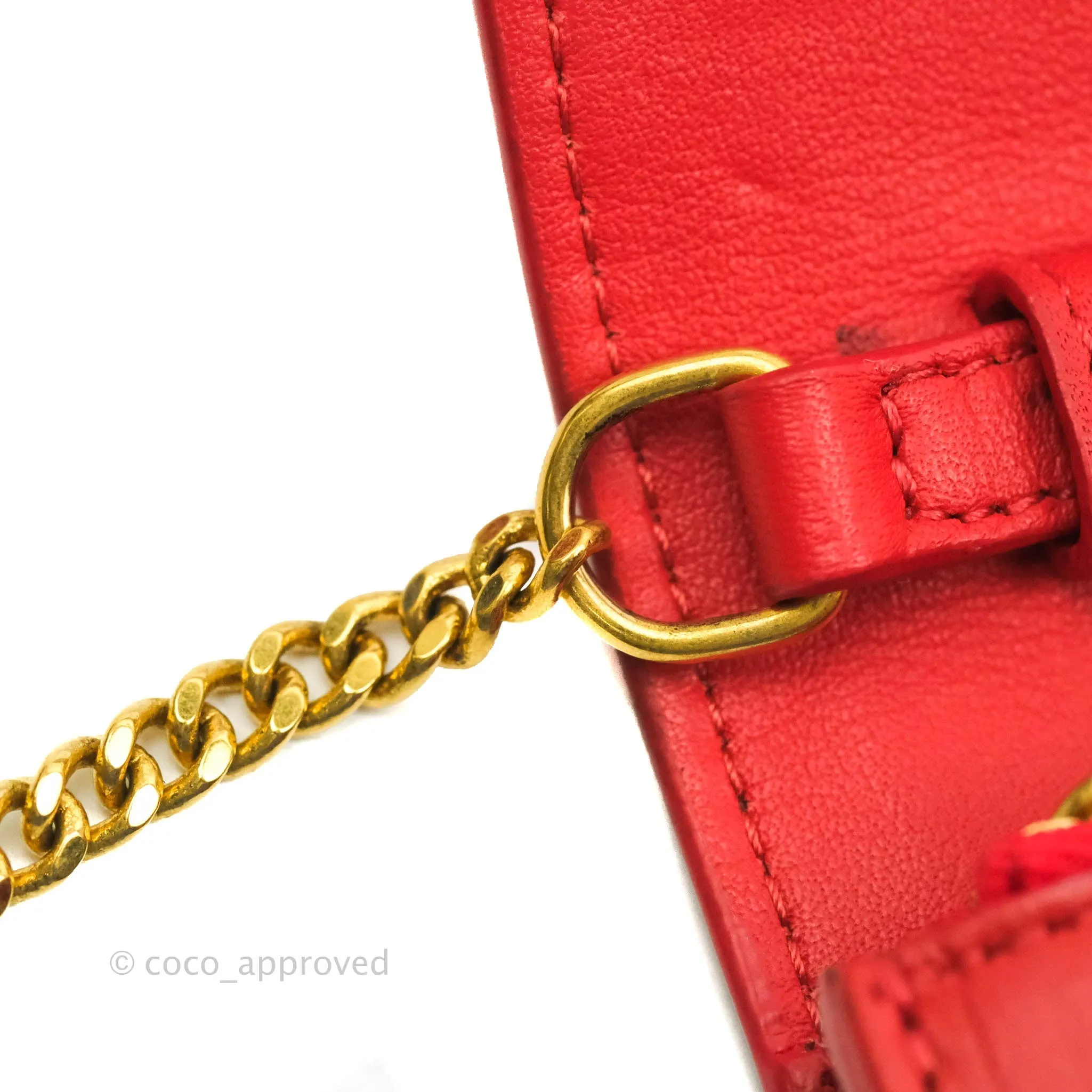 Celine Frame Evening Chain Clutch Ivory Red Smooth Lambskin Gold Hardware