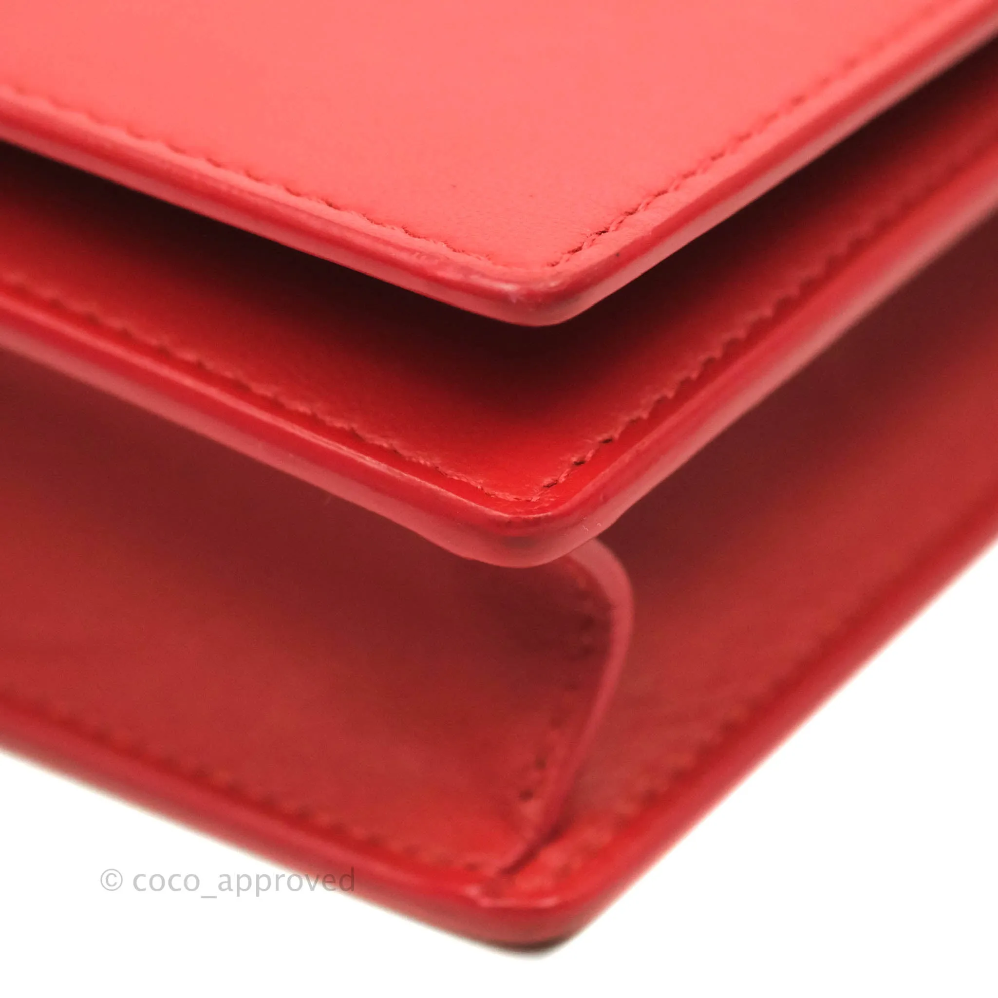 Celine Frame Evening Chain Clutch Ivory Red Smooth Lambskin Gold Hardware