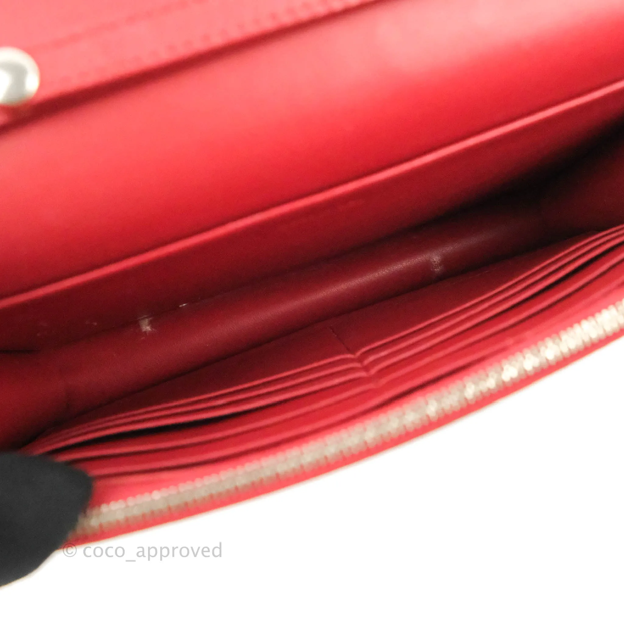 Celine Frame Evening Clutch On Chain Red Pink Smooth Lambskin Silver Hardware
