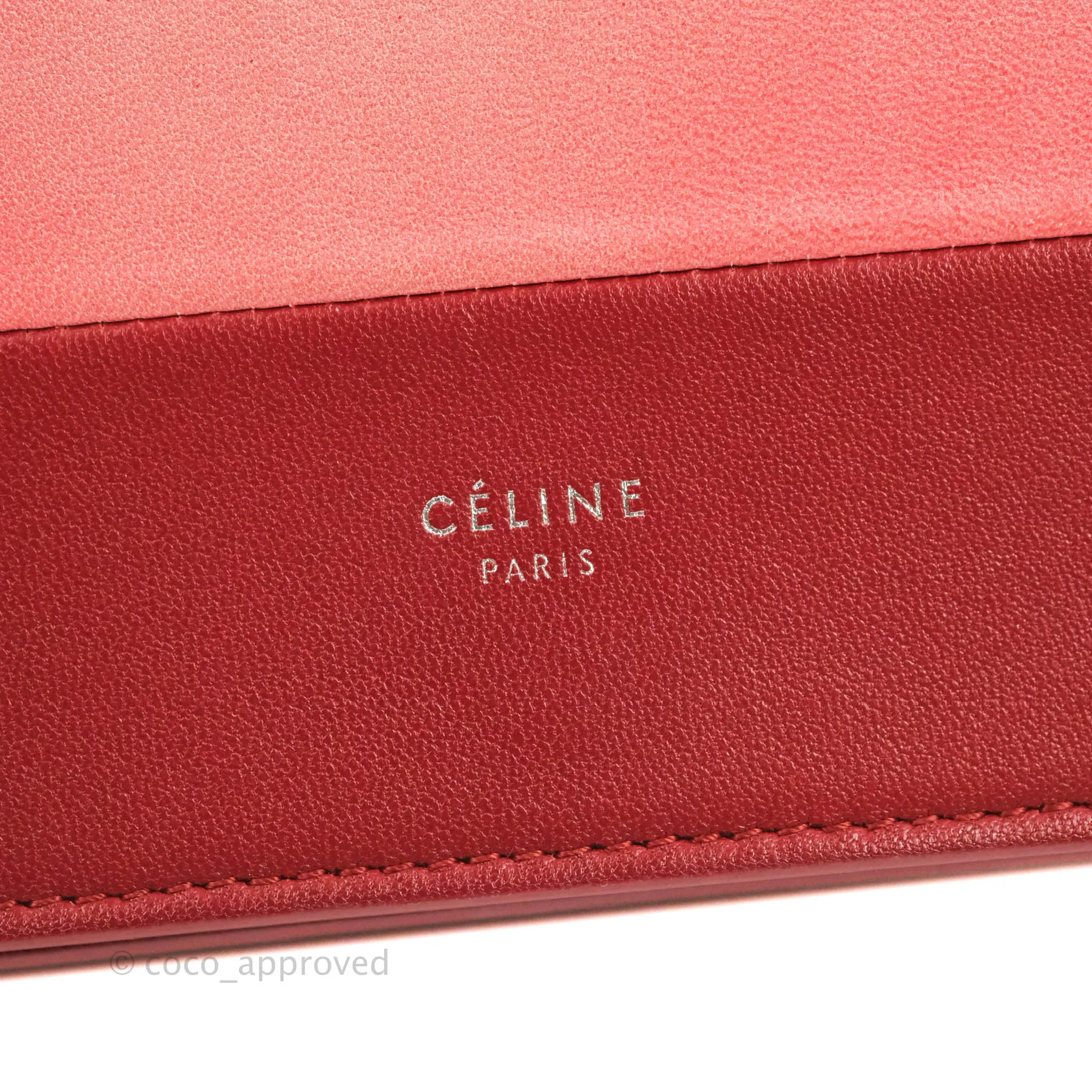 Celine Frame Evening Clutch On Chain Red Pink Smooth Lambskin Silver Hardware