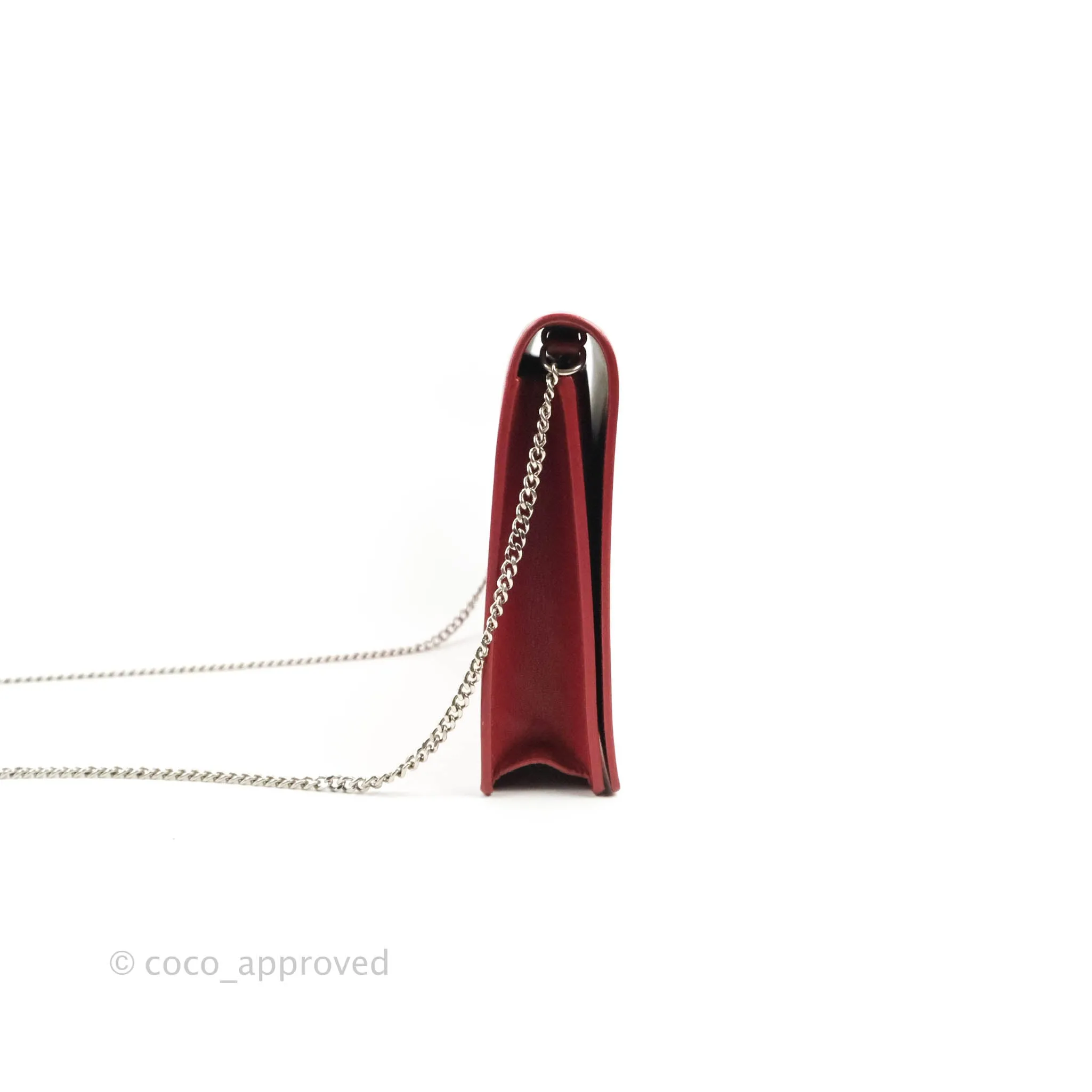 Celine Frame Evening Clutch On Chain Red Pink Smooth Lambskin Silver Hardware