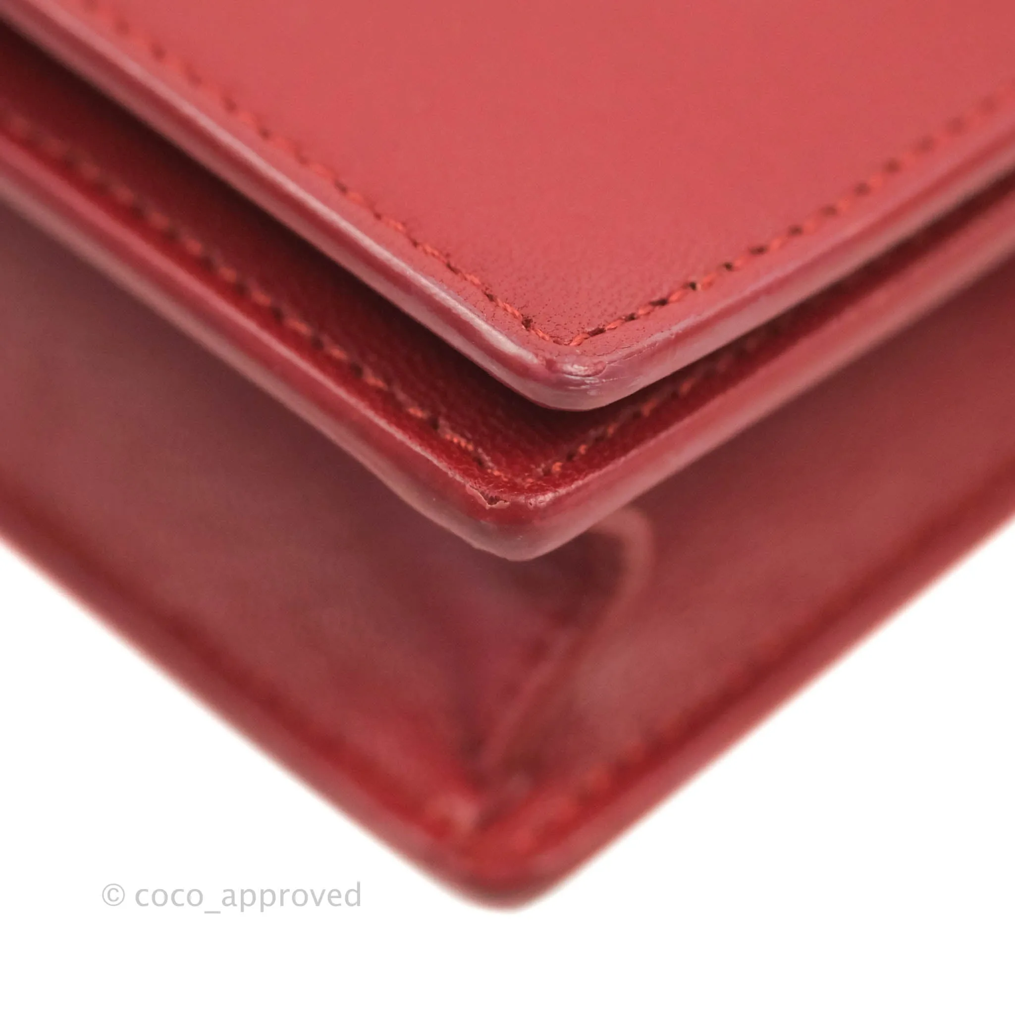 Celine Frame Evening Clutch On Chain Red Pink Smooth Lambskin Silver Hardware