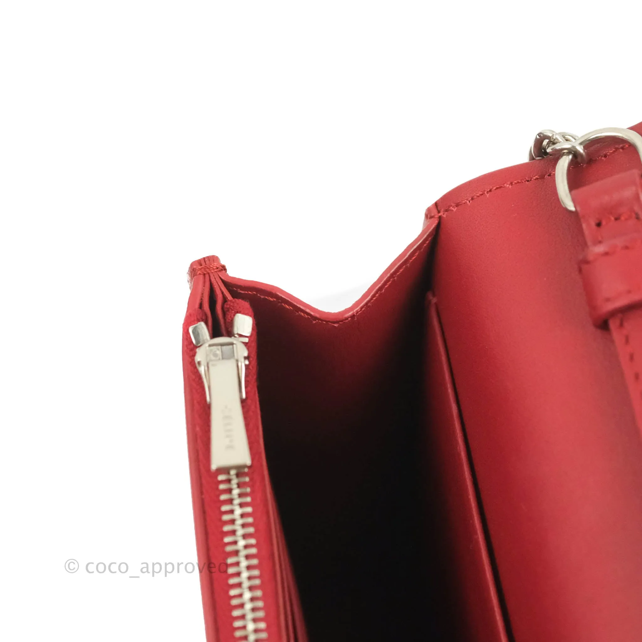 Celine Frame Evening Clutch On Chain Red Pink Smooth Lambskin Silver Hardware