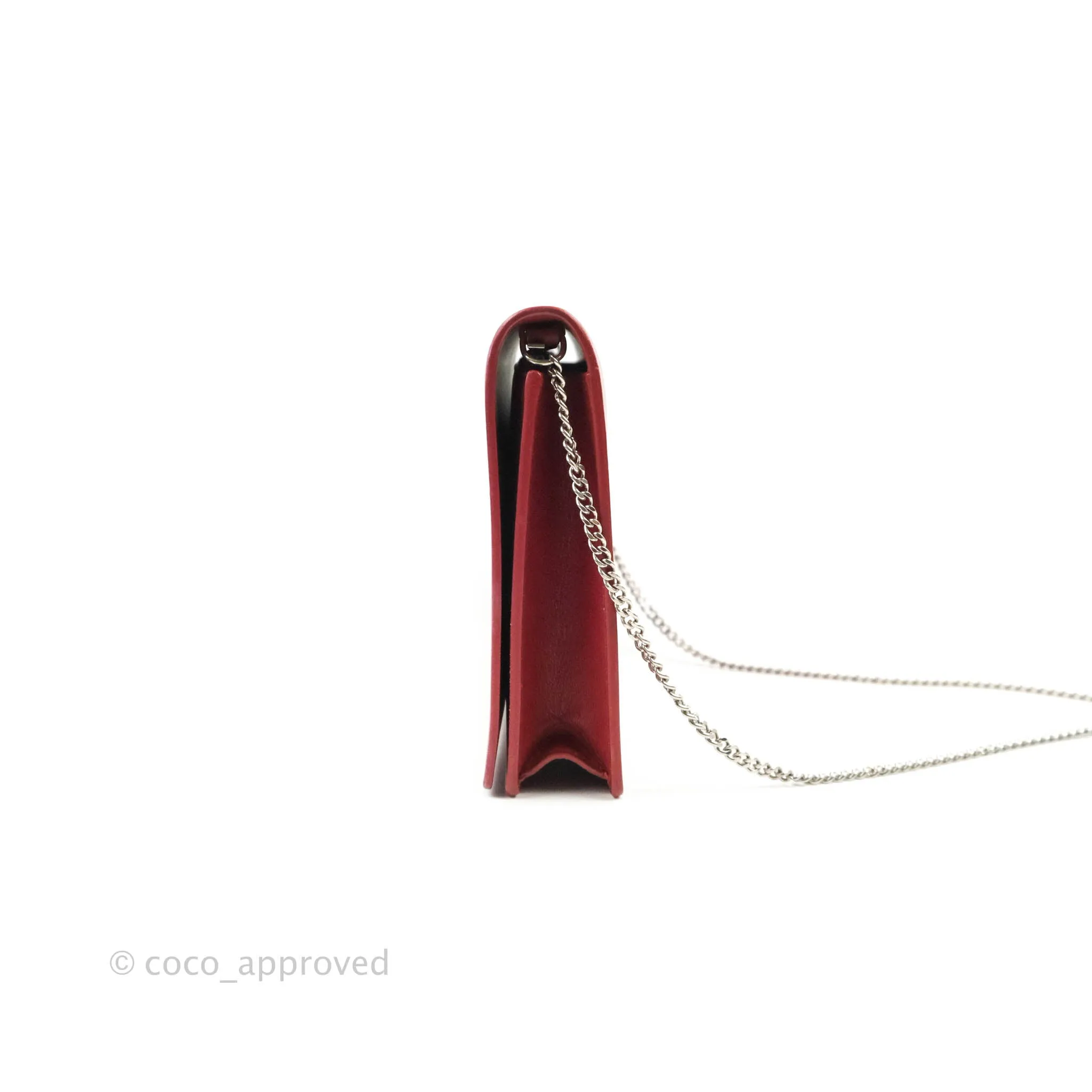 Celine Frame Evening Clutch On Chain Red Pink Smooth Lambskin Silver Hardware