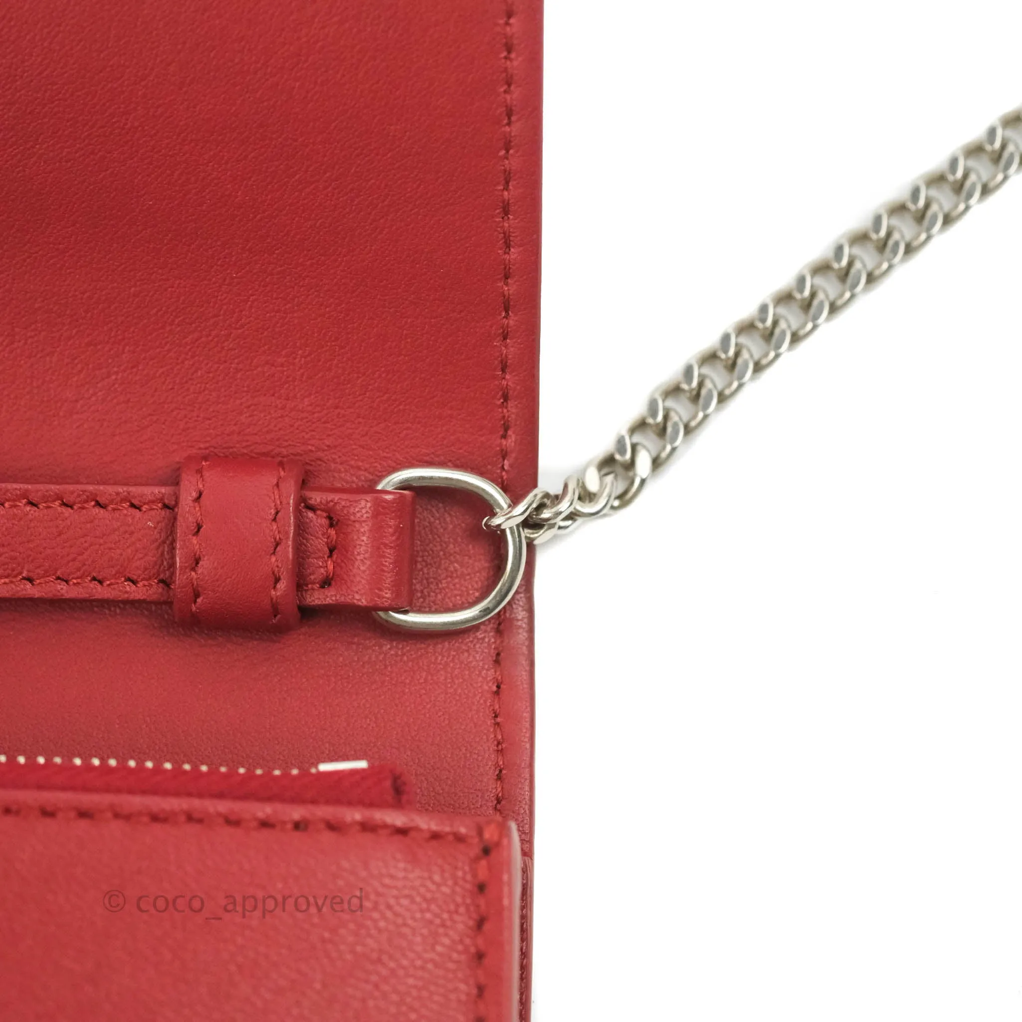 Celine Frame Evening Clutch On Chain Red Pink Smooth Lambskin Silver Hardware