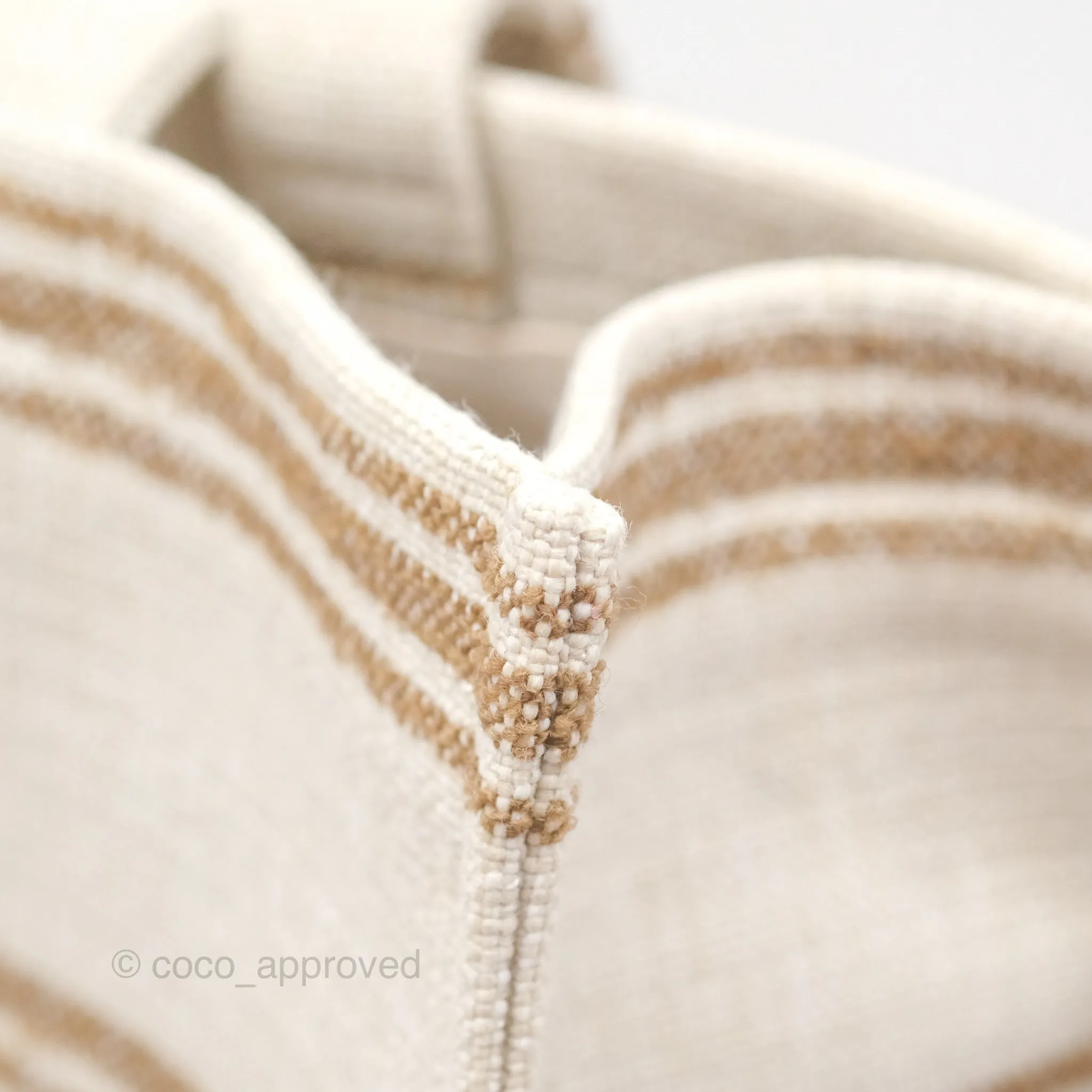 Celine Large Cabas Thais In Striped Textile Tobacco/Tan