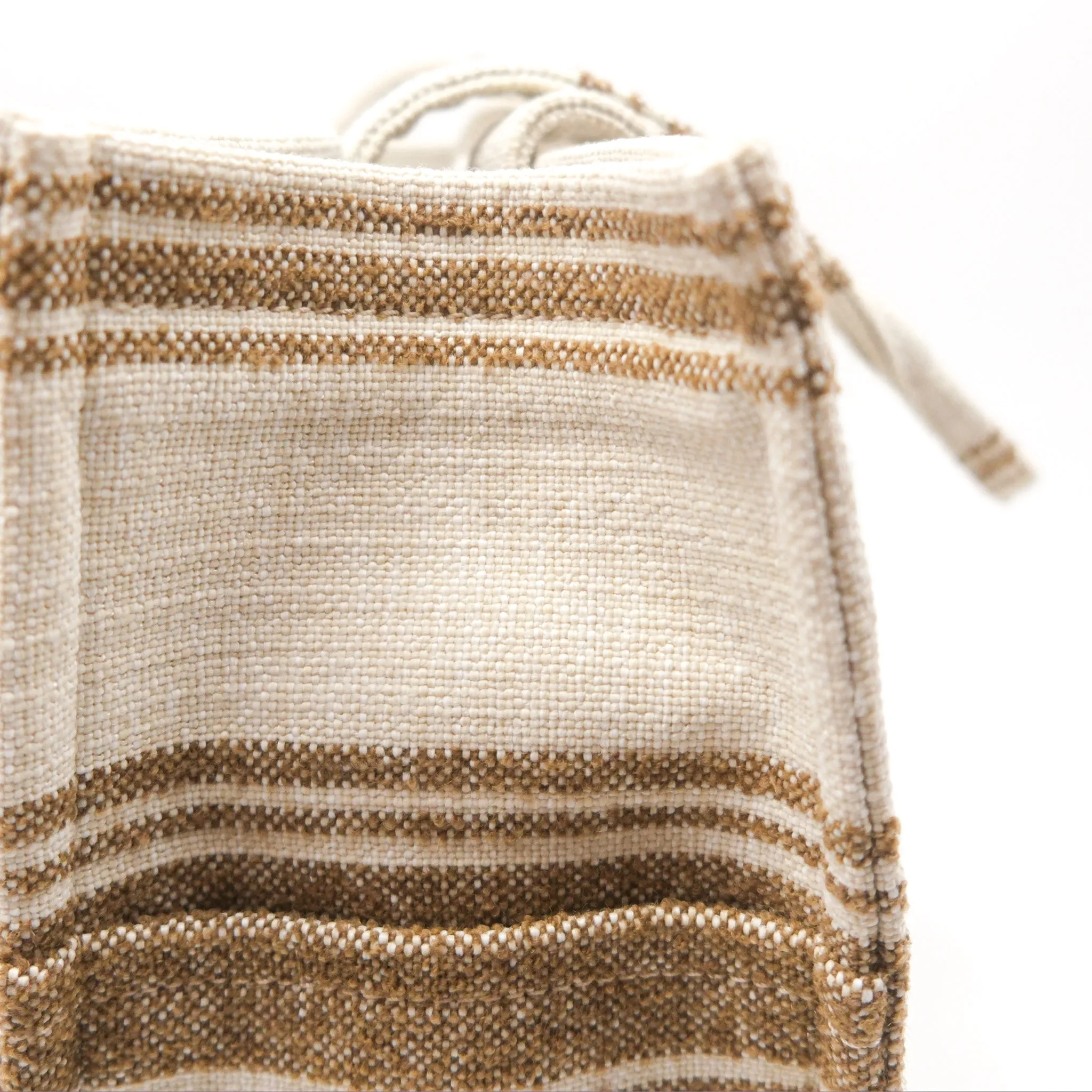Celine Large Cabas Thais In Striped Textile Tobacco/Tan