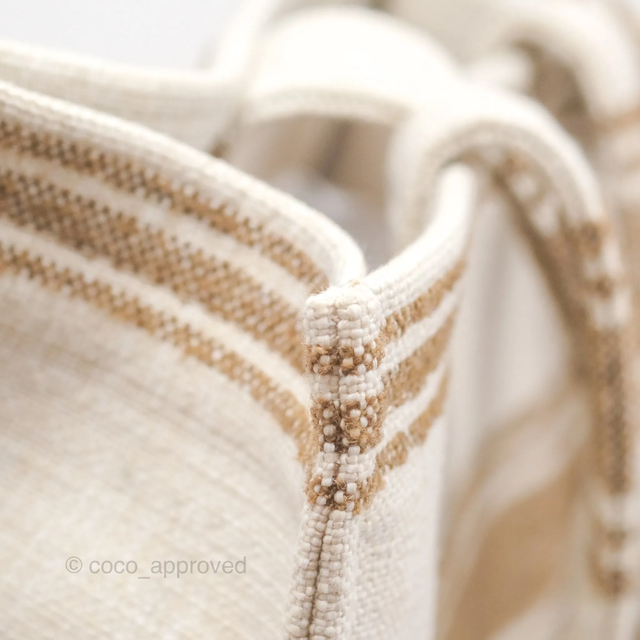 Celine Large Cabas Thais In Striped Textile Tobacco/Tan