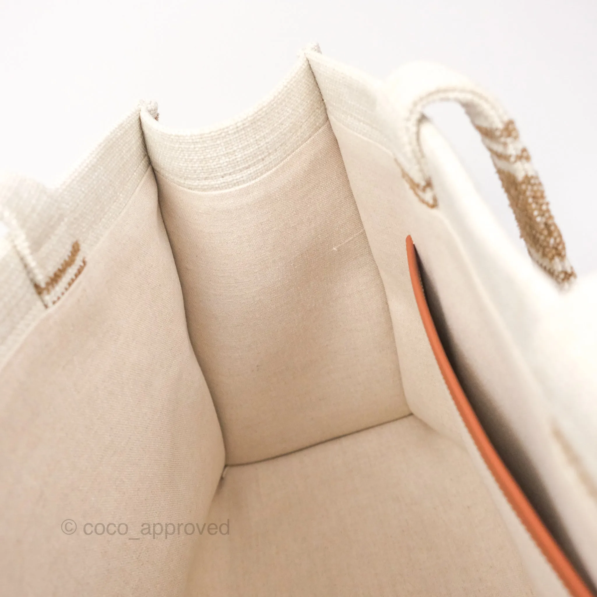 Celine Large Cabas Thais In Striped Textile Tobacco/Tan