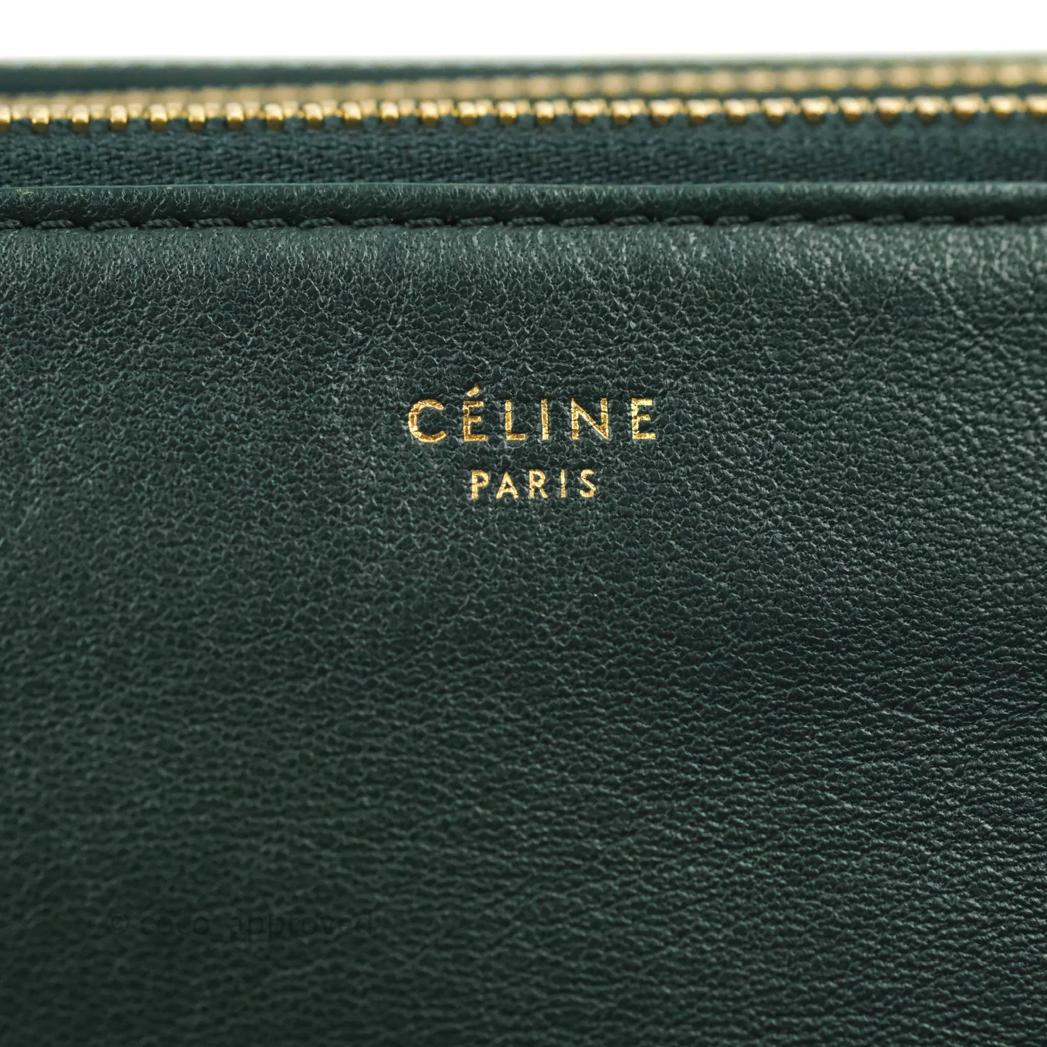 Celine Large Trio Crossbody Bag Dark Green Lambskin Gold Hardware