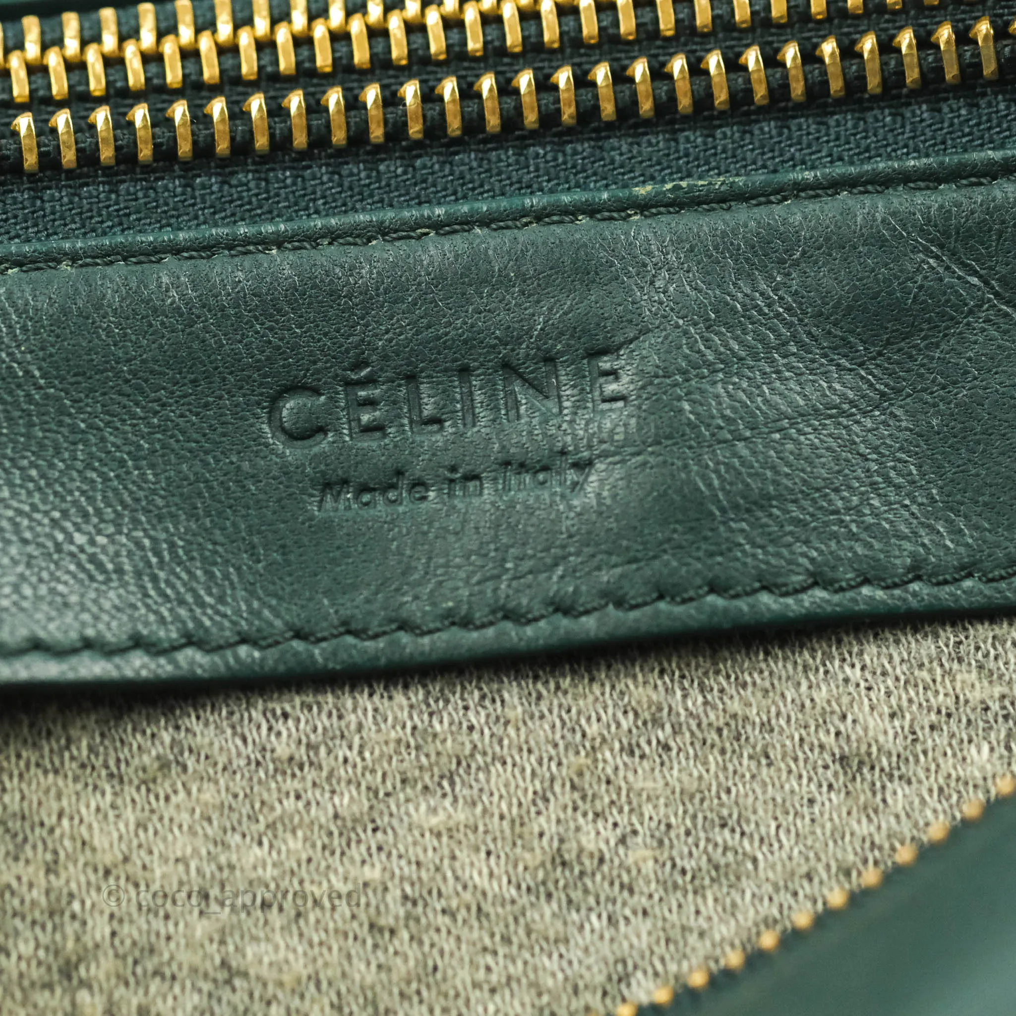 Celine Large Trio Crossbody Bag Dark Green Lambskin Gold Hardware