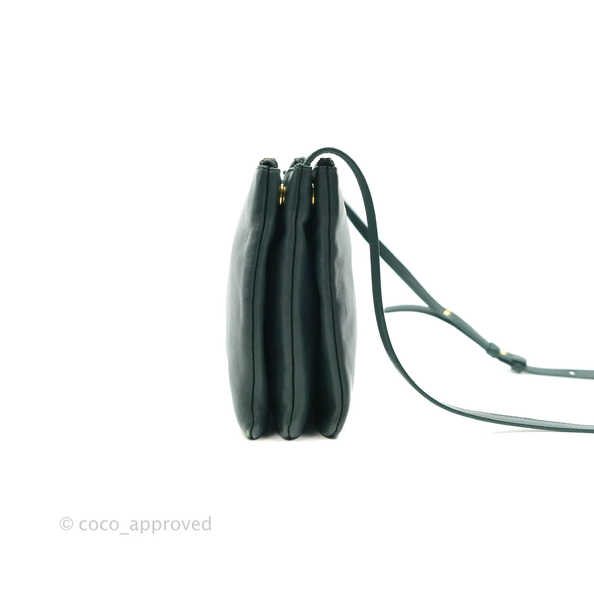 Celine Large Trio Crossbody Bag Dark Green Lambskin Gold Hardware
