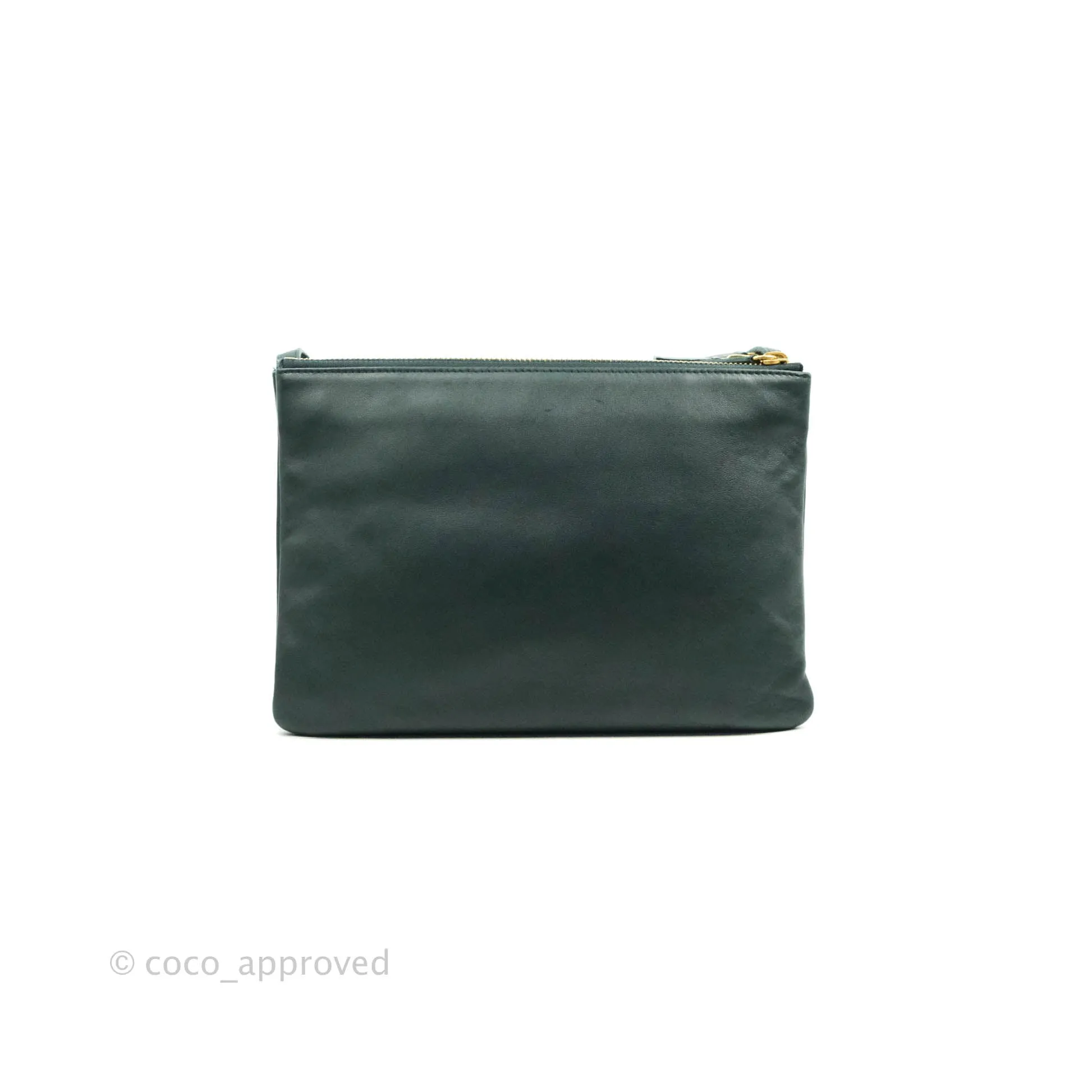Celine Large Trio Crossbody Bag Dark Green Lambskin Gold Hardware