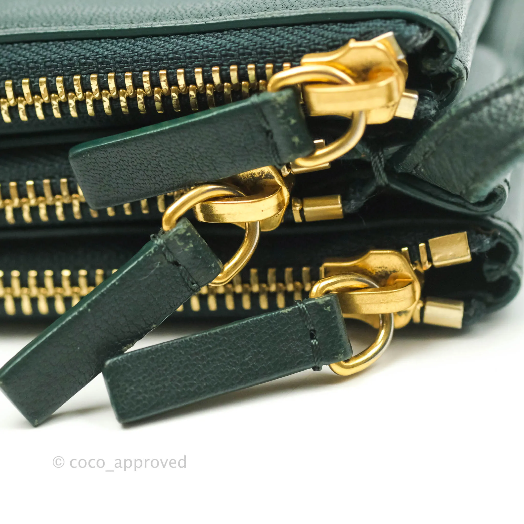 Celine Large Trio Crossbody Bag Dark Green Lambskin Gold Hardware