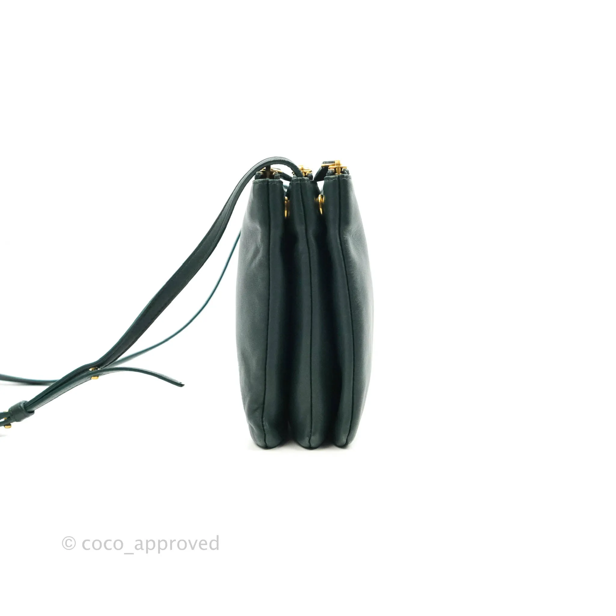 Celine Large Trio Crossbody Bag Dark Green Lambskin Gold Hardware