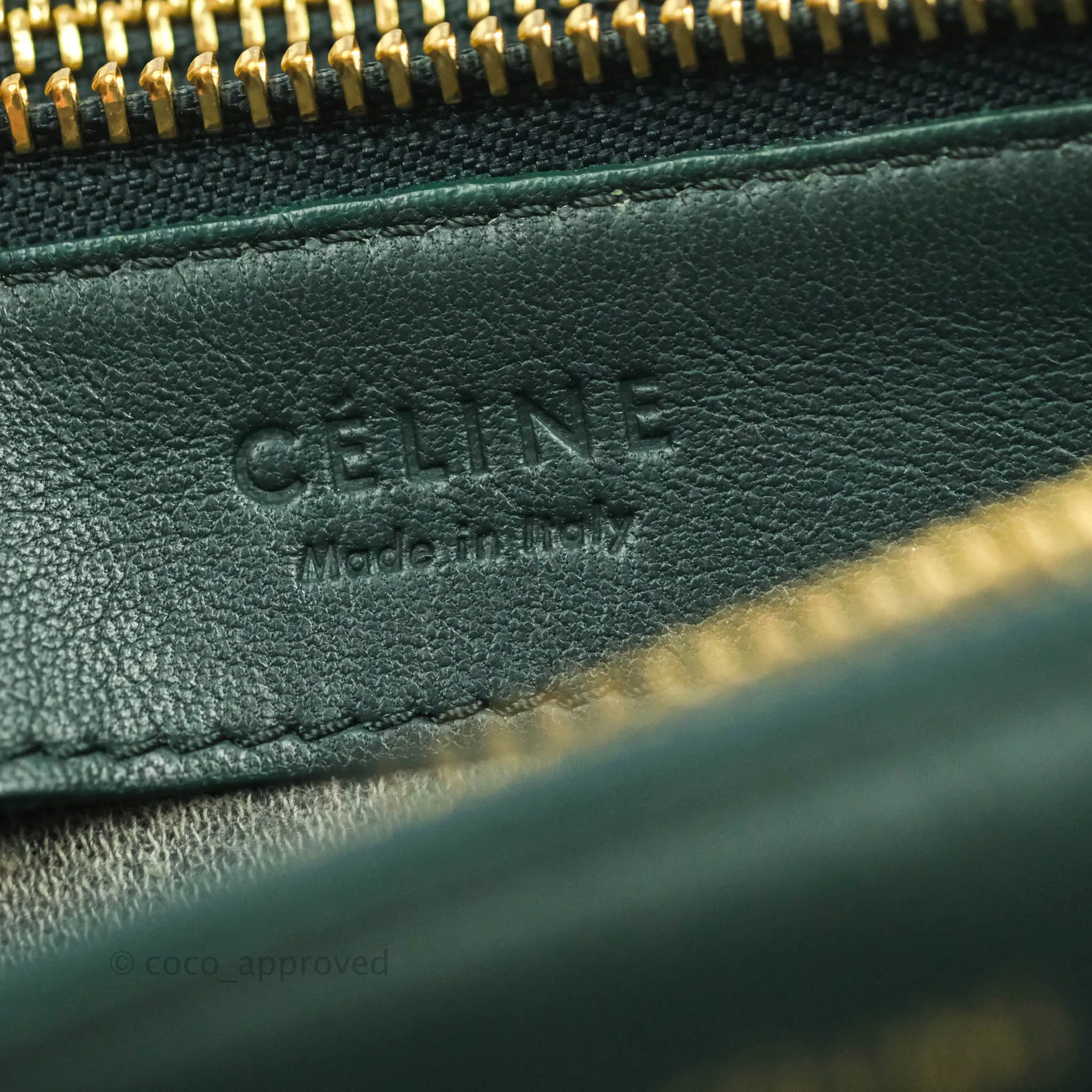 Celine Large Trio Crossbody Bag Dark Green Lambskin Gold Hardware
