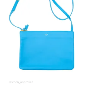 Celine Large Trio Crossbody Bag Sky Blue Lambskin Gold Hardware