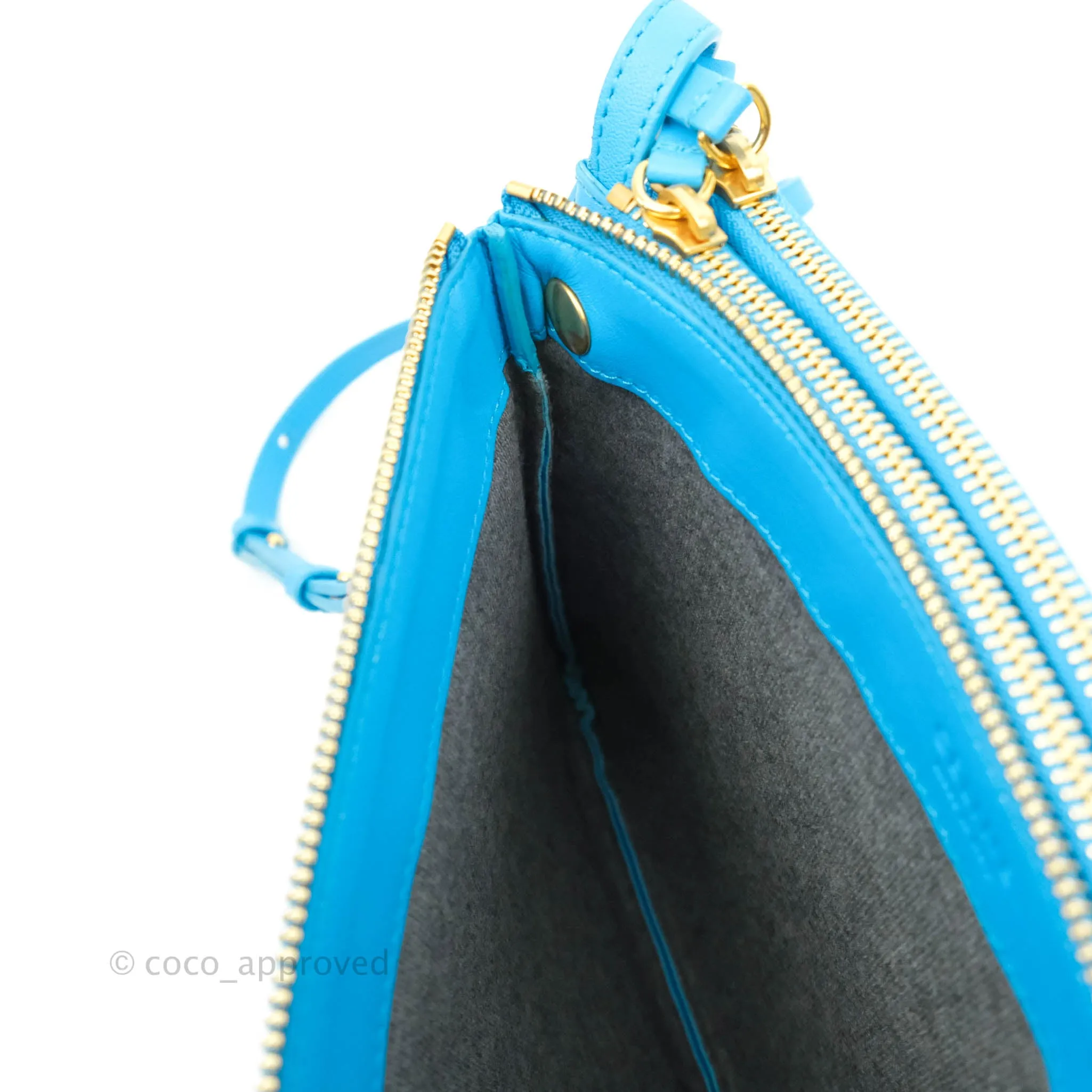 Celine Large Trio Crossbody Bag Sky Blue Lambskin Gold Hardware