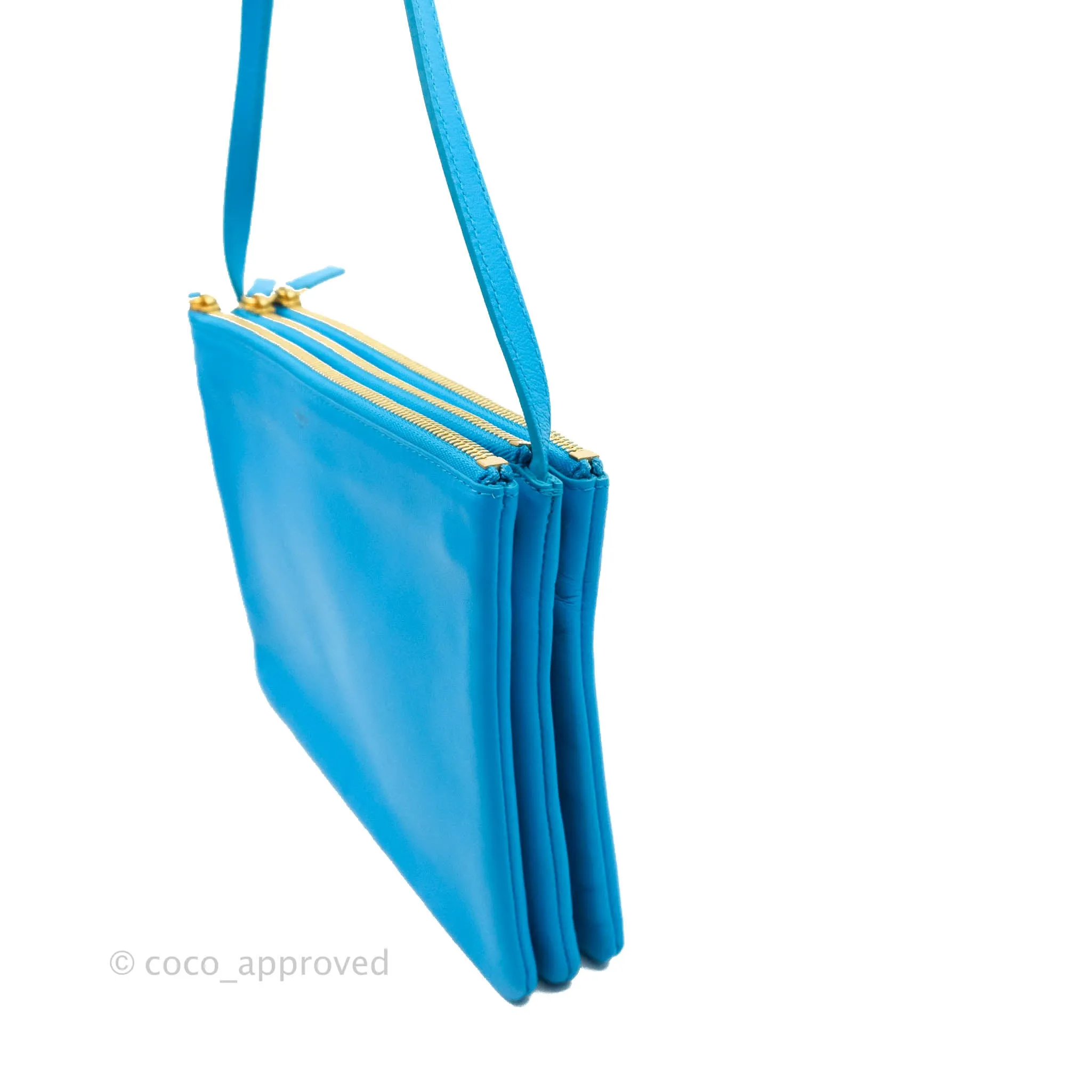Celine Large Trio Crossbody Bag Sky Blue Lambskin Gold Hardware