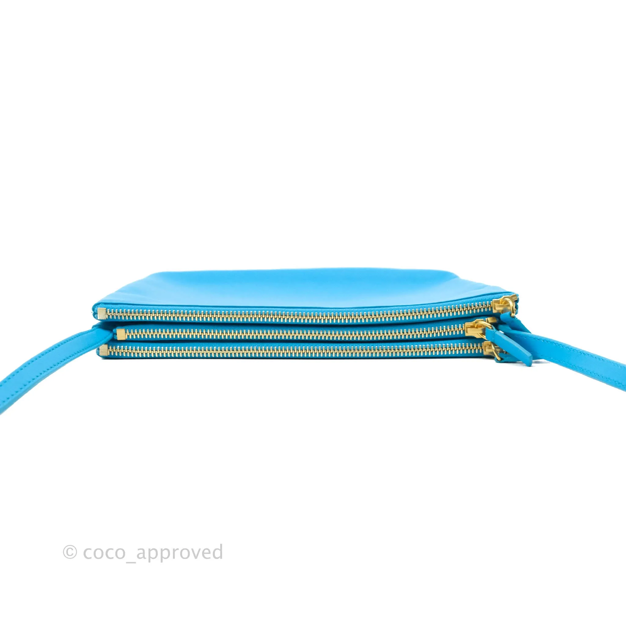 Celine Large Trio Crossbody Bag Sky Blue Lambskin Gold Hardware