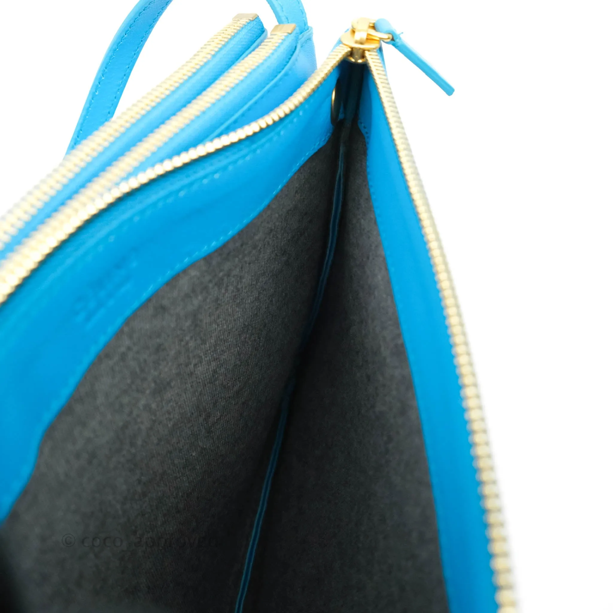 Celine Large Trio Crossbody Bag Sky Blue Lambskin Gold Hardware