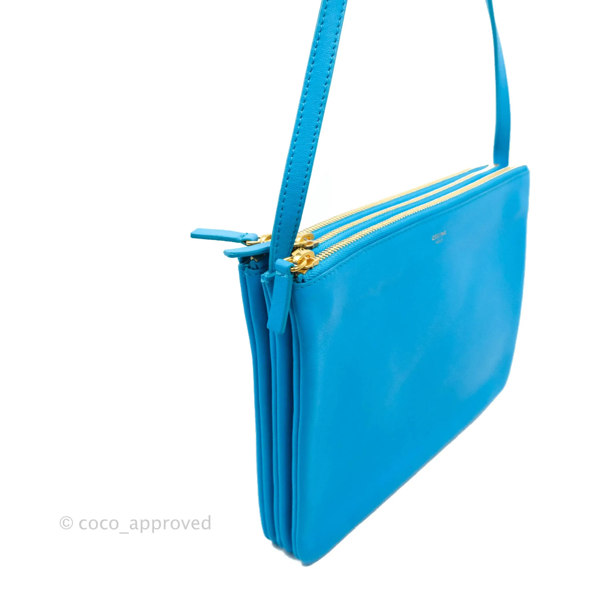 Celine Large Trio Crossbody Bag Sky Blue Lambskin Gold Hardware