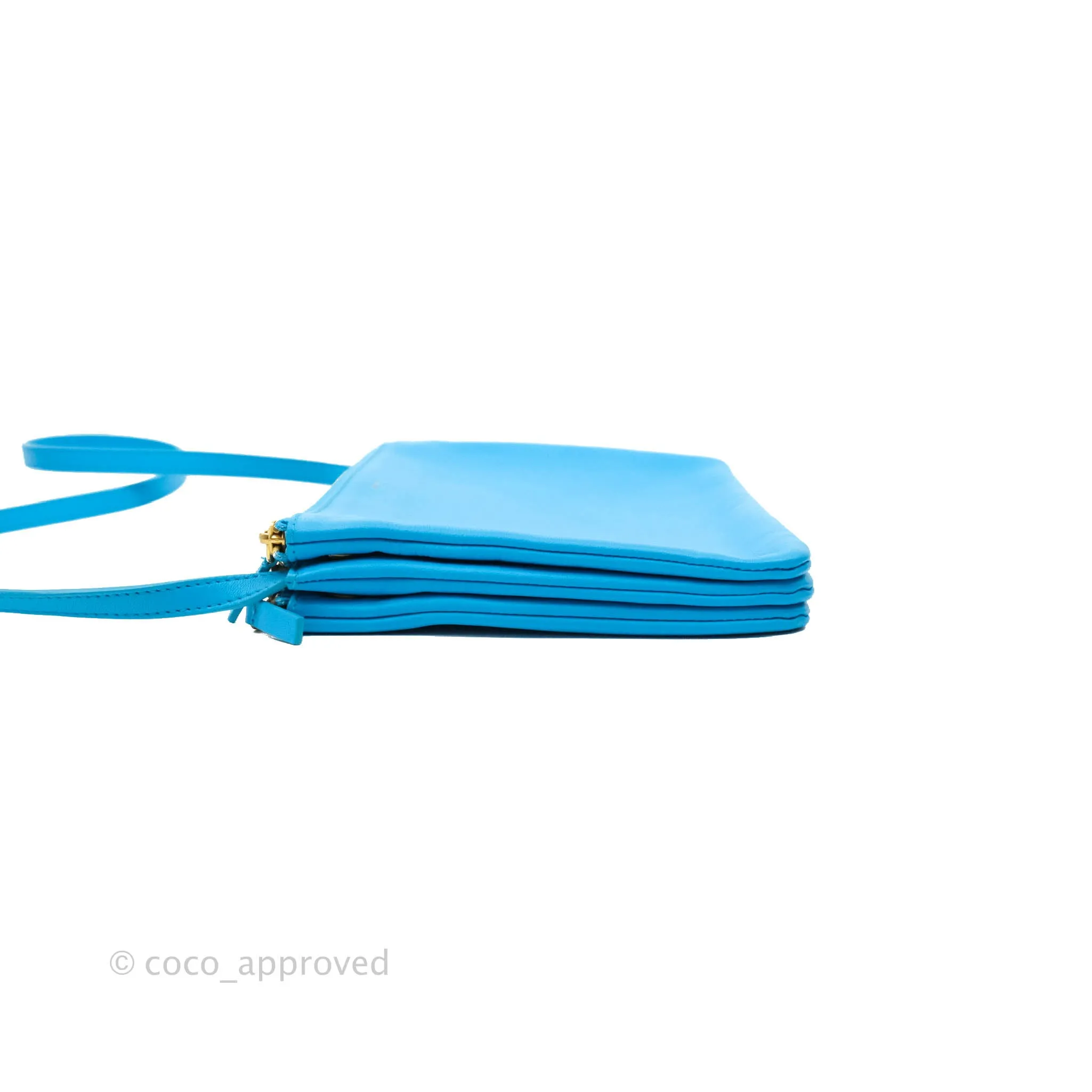 Celine Large Trio Crossbody Bag Sky Blue Lambskin Gold Hardware