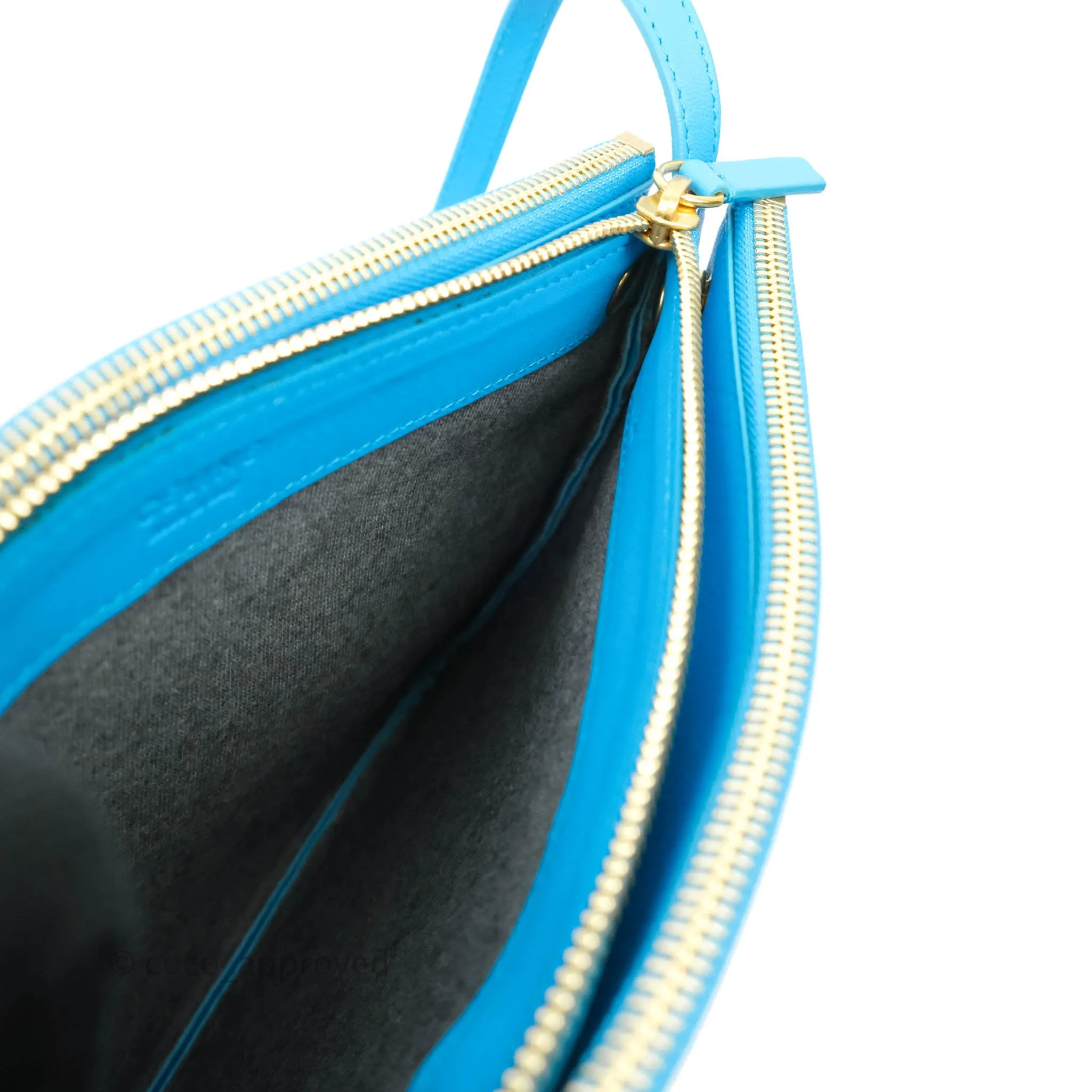Celine Large Trio Crossbody Bag Sky Blue Lambskin Gold Hardware