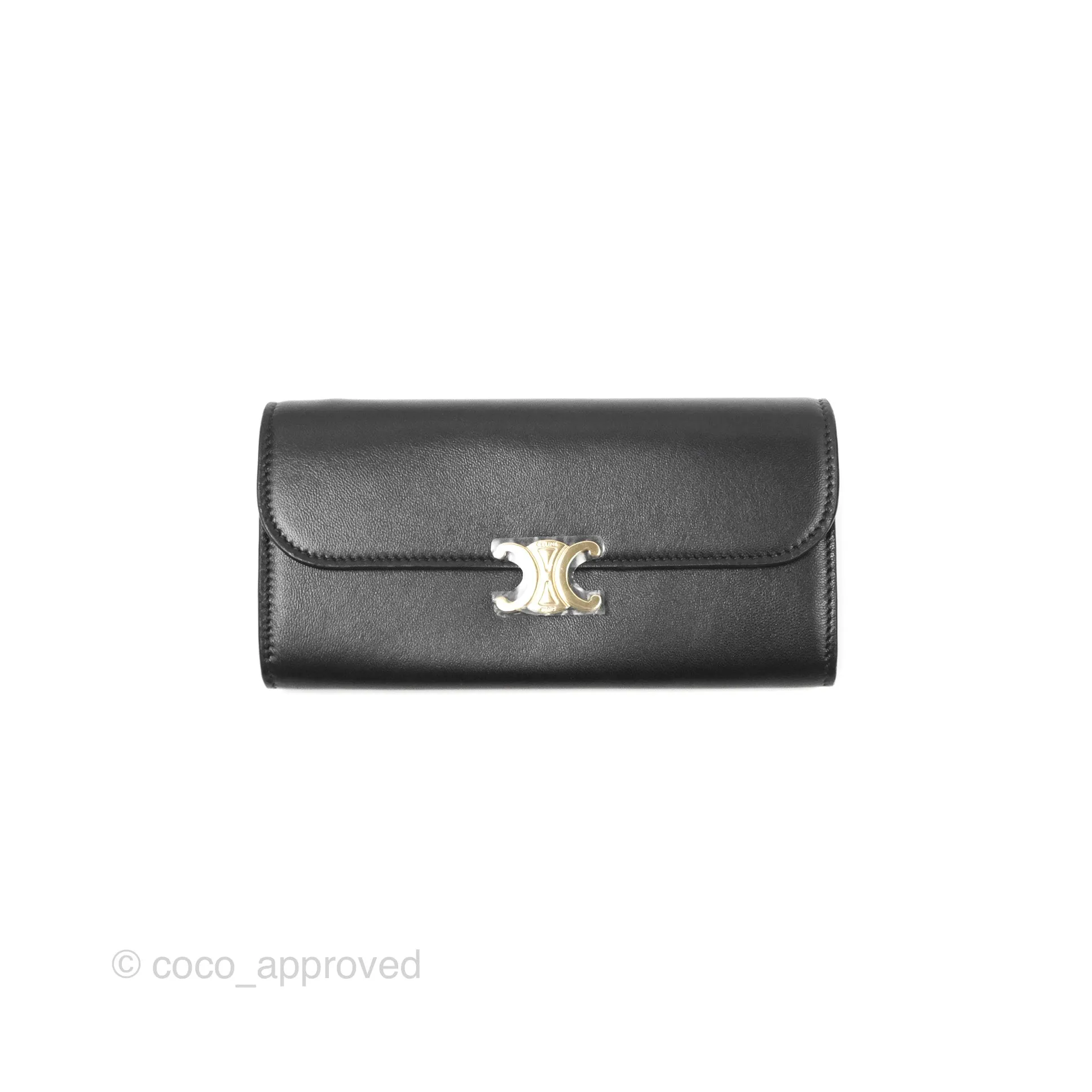 Celine Large Wallet Triomphe in Shiny Calfskin Black Gold Hardware