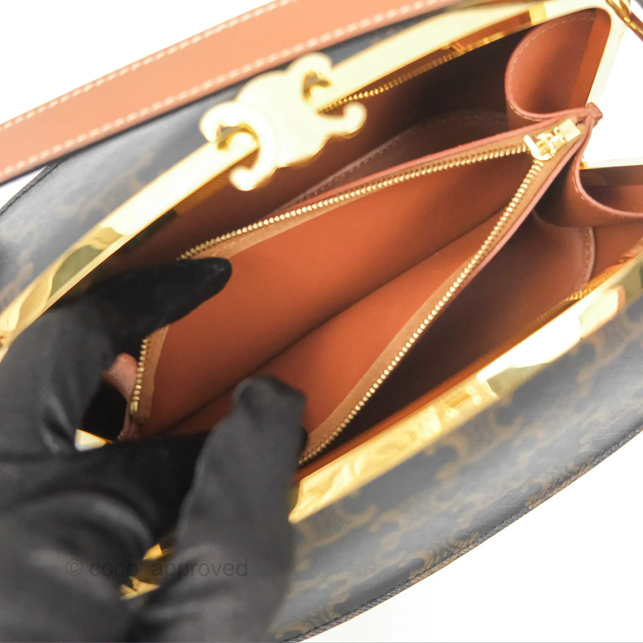 Celine Lunch Box Bag Triomphe Canvas Tan